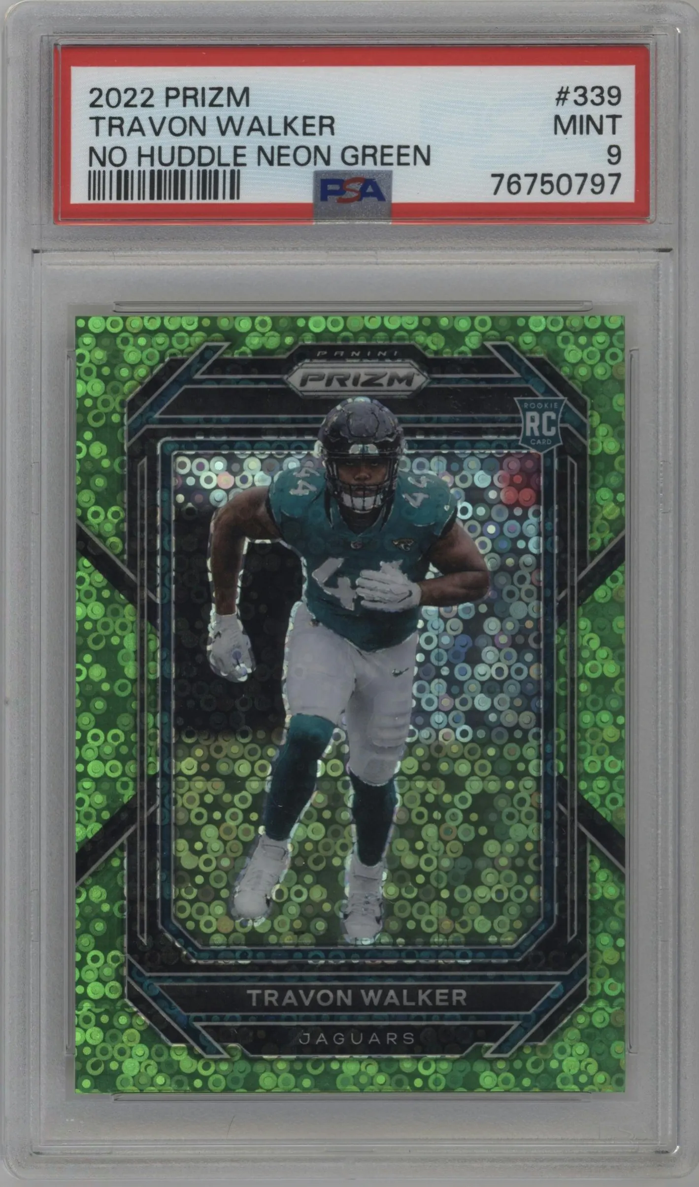 2022 Panini Prizm Travon Walker No Huddle Neon Green PSA 9