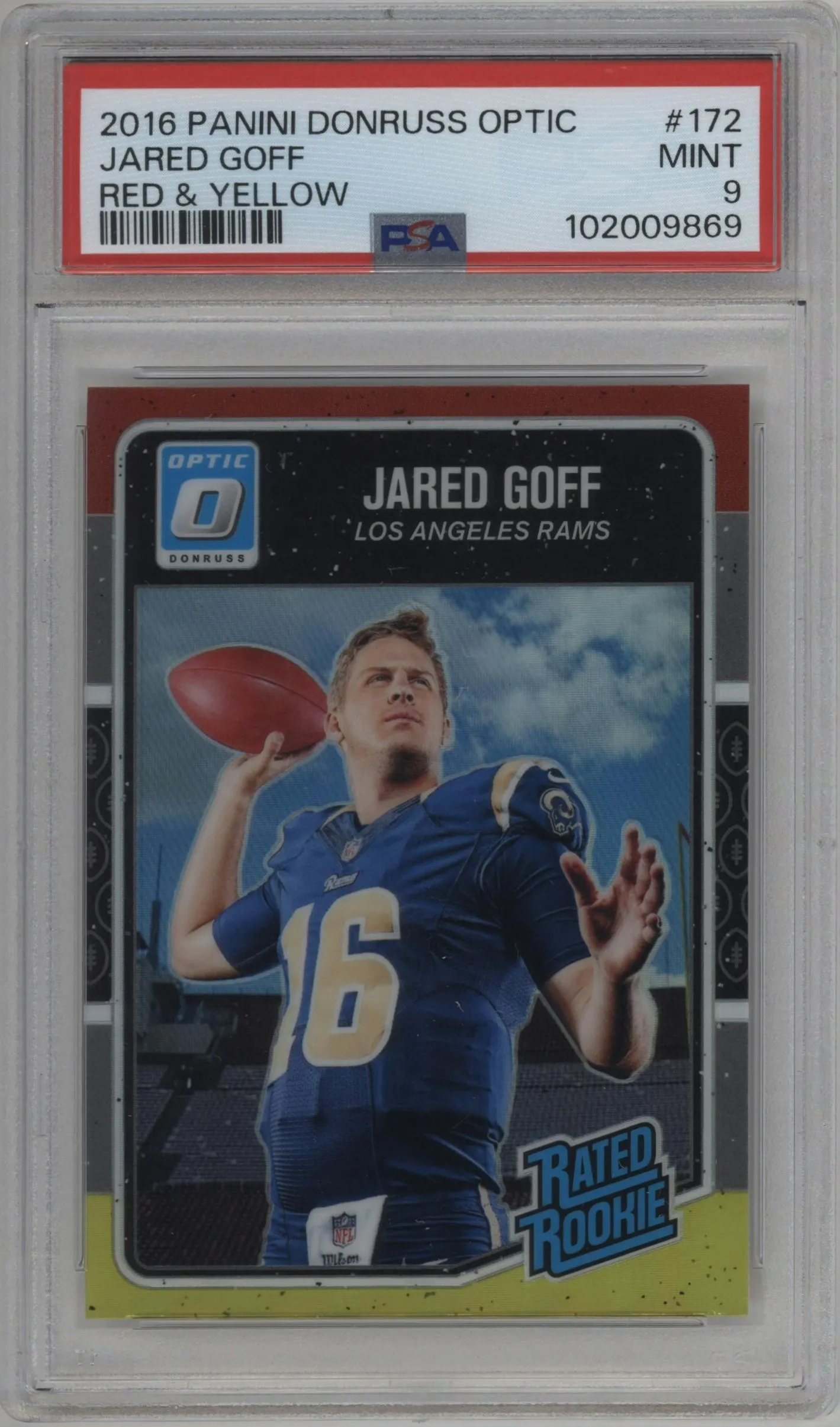 2016 Panini Donruss Optic Rated Rookie Jared Goff Red & Yellow PSA 9