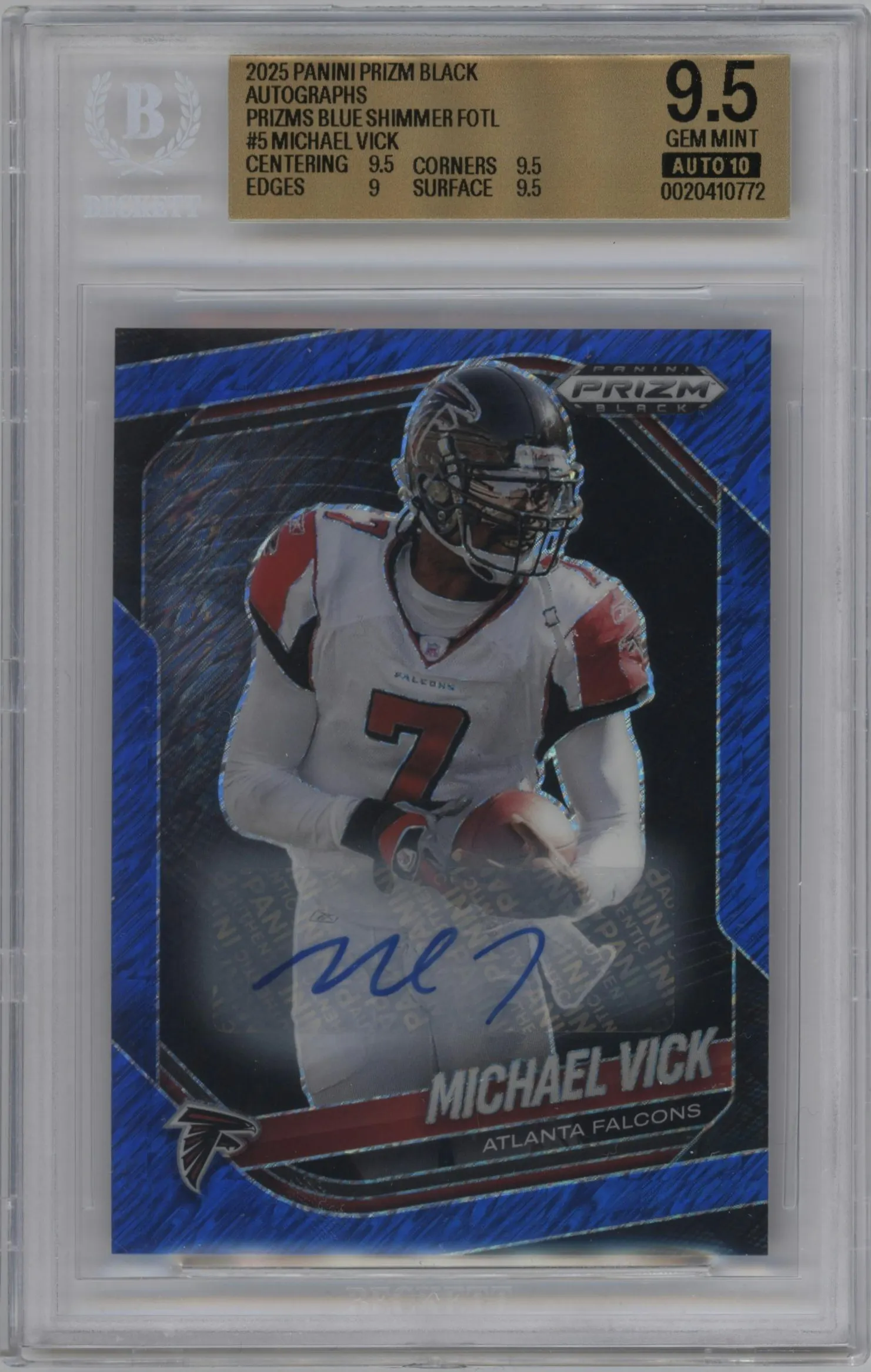 2025 Panini Prizm Black Auto Michael Vick Blue Shimmer FOTL #5 BGS 9.5