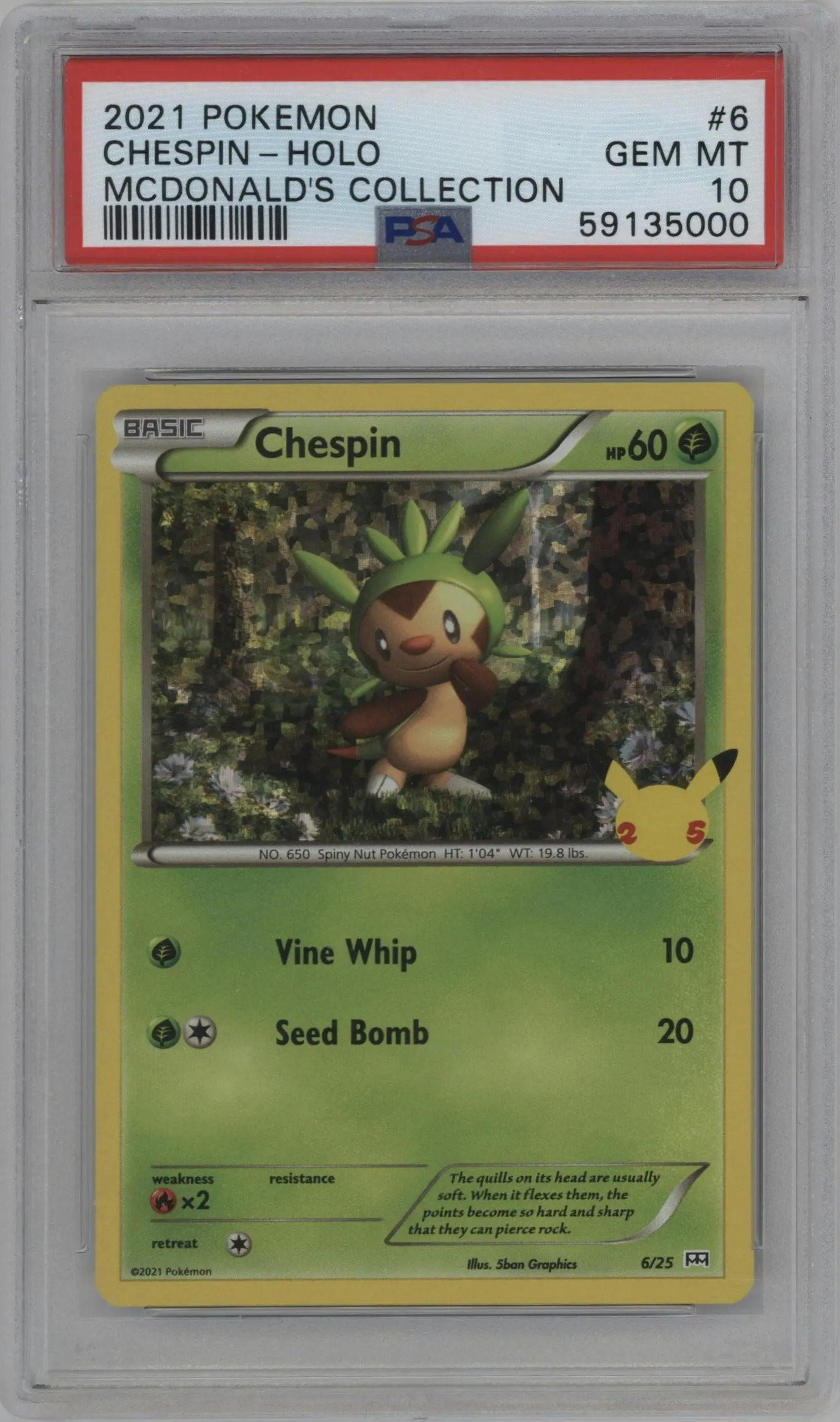 2021 Pokemon SWSH McDonald's 25th Anniv. Chespin #6 PSA 10
