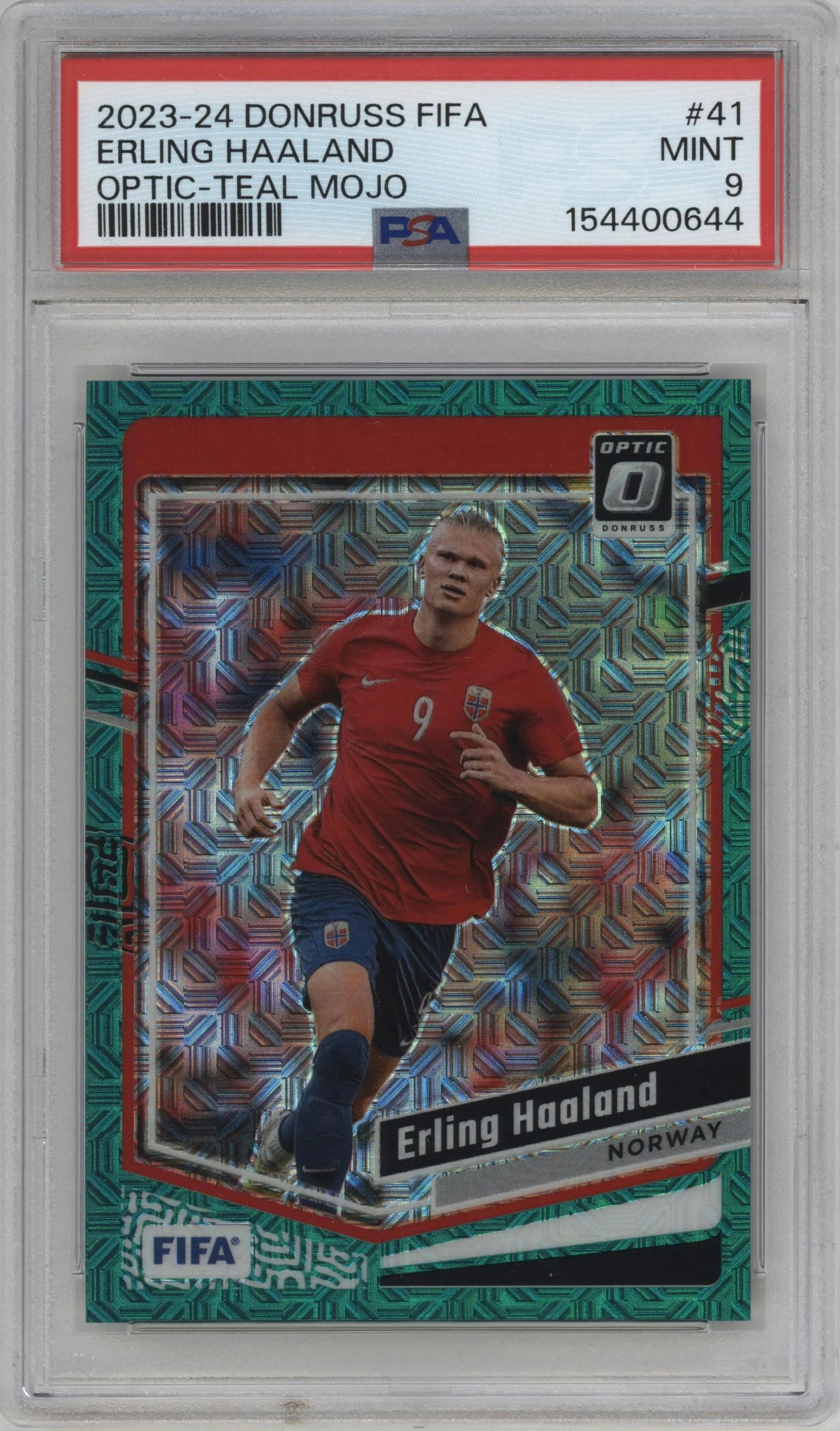 2023 Panini Donruss Optic Erling Haaland Teal Mojo #41 PSA 9