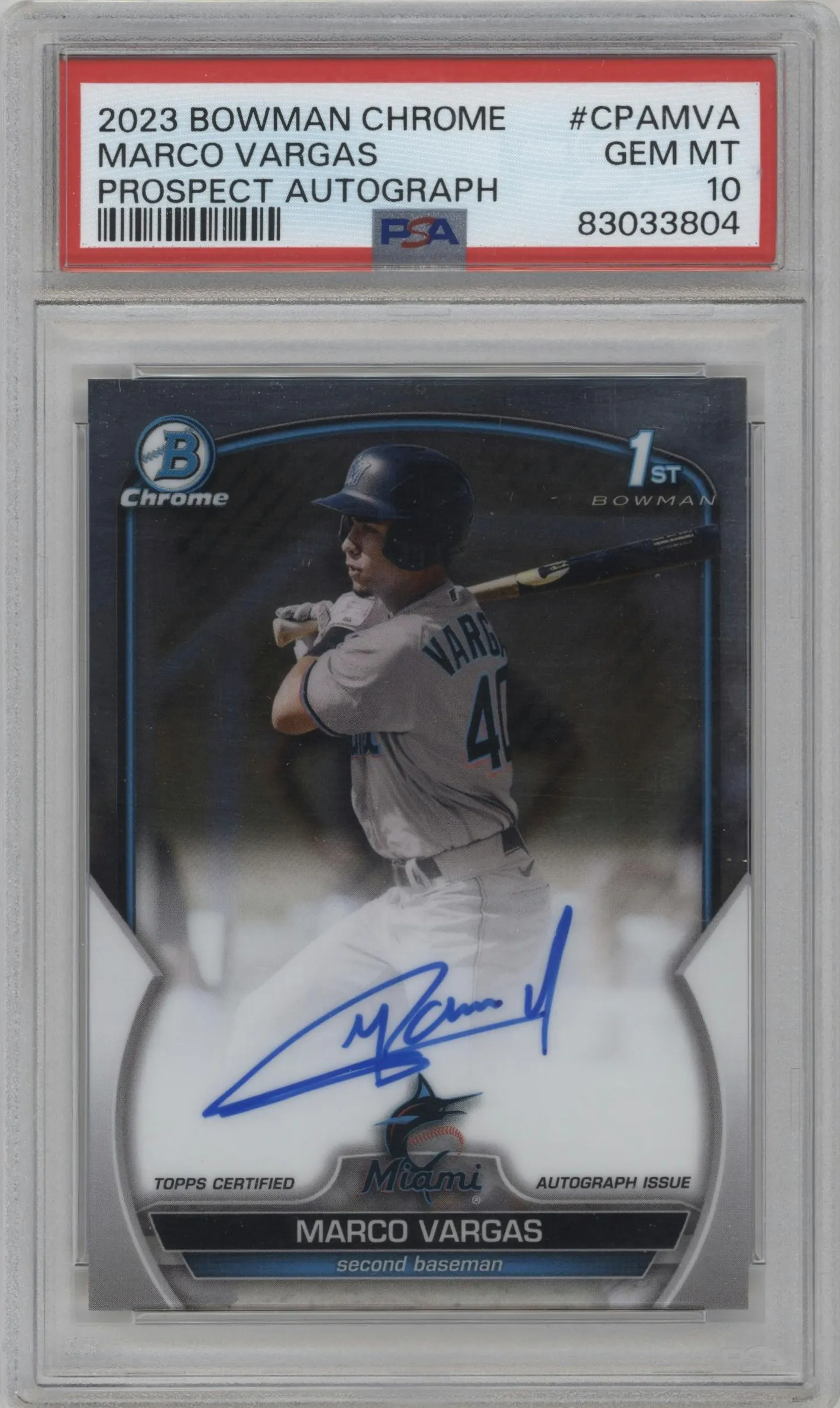 2023 Bowman Chrome Chr.Pros.Auto Marco Vargas #CPA-MVA PSA 10