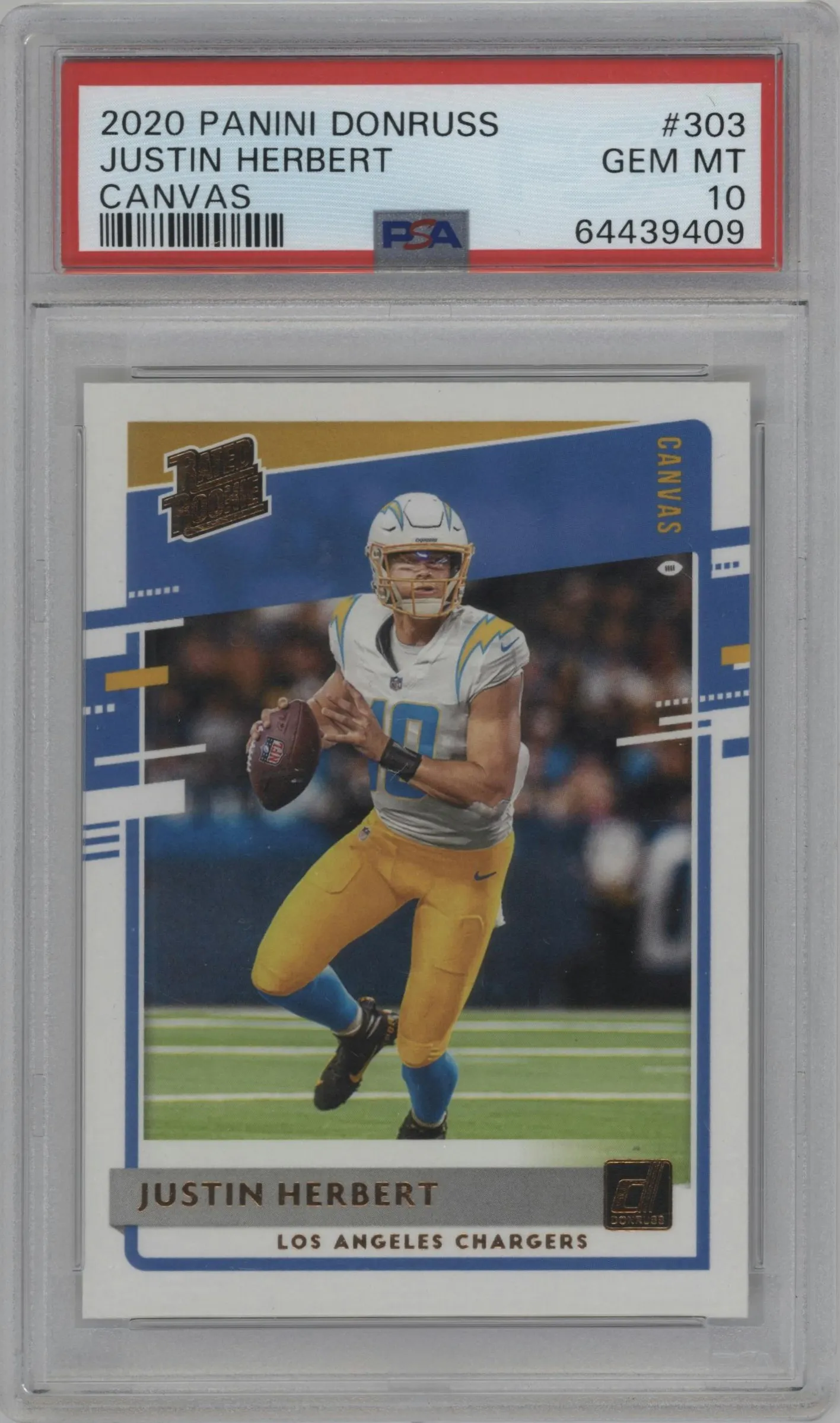 2020 Panini Donruss Rated Rookie Justin Herbert Canvas #303 PSA 10