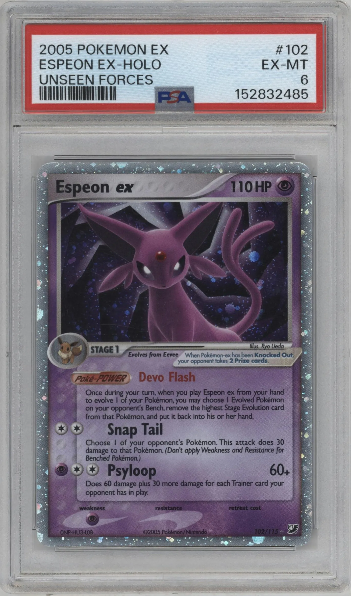 2005 Pokemon EX Unseen Forces Espeon ex #102 PSA 6