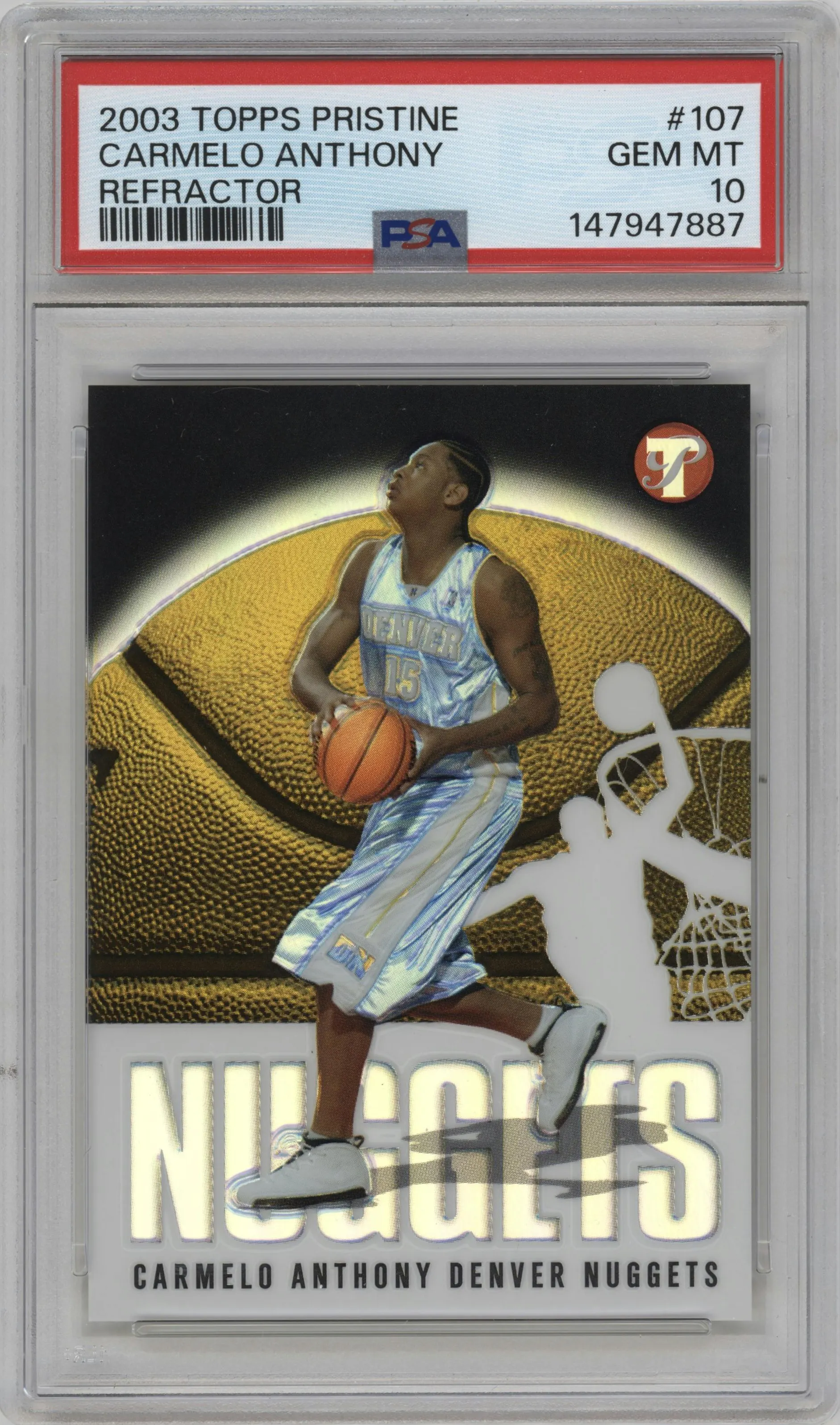 2003 Topps Pristine Carmelo Anthony Refractor #107 PSA 10