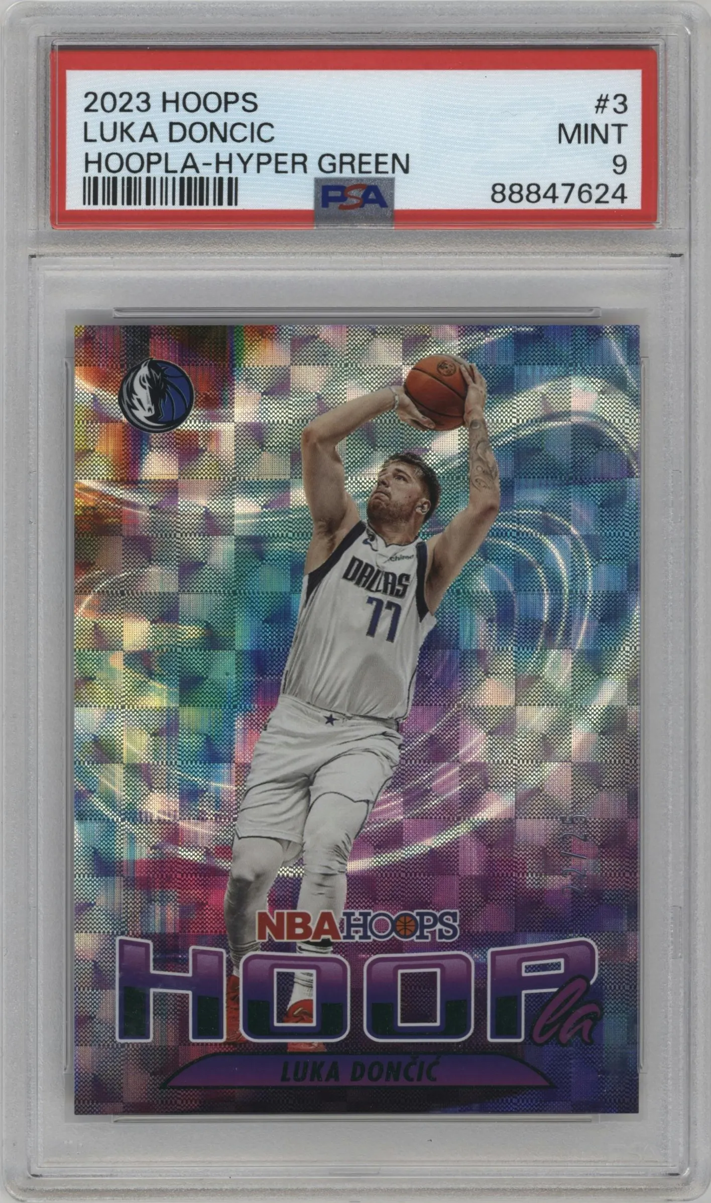 2023 Panini NBA Hoops Hoopla Luka Doncic Hyper Green #3 PSA 9