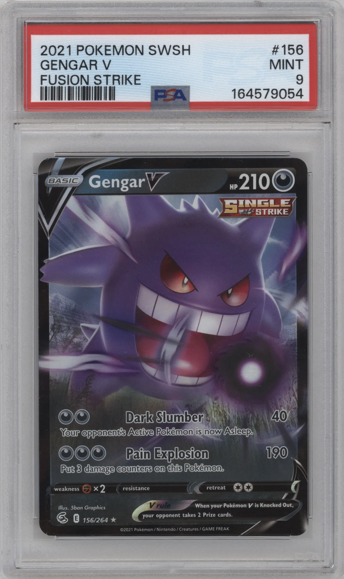 2021 Pokemon SWSH Fusion Strike Gengar V #156 PSA 9