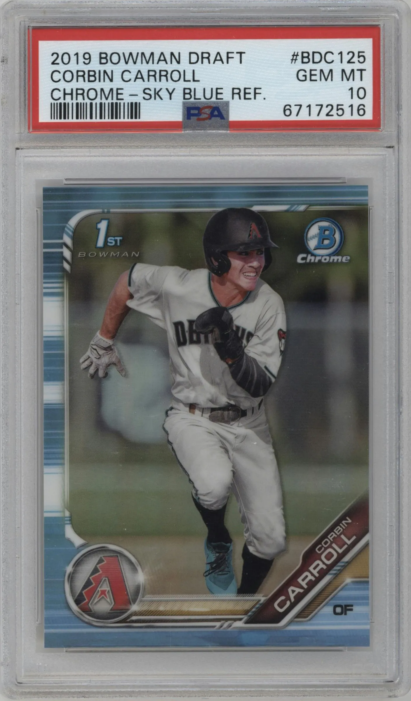 2019 Bowman Draft Chrome Corbin Carroll Sky Blue Refractor PSA 10
