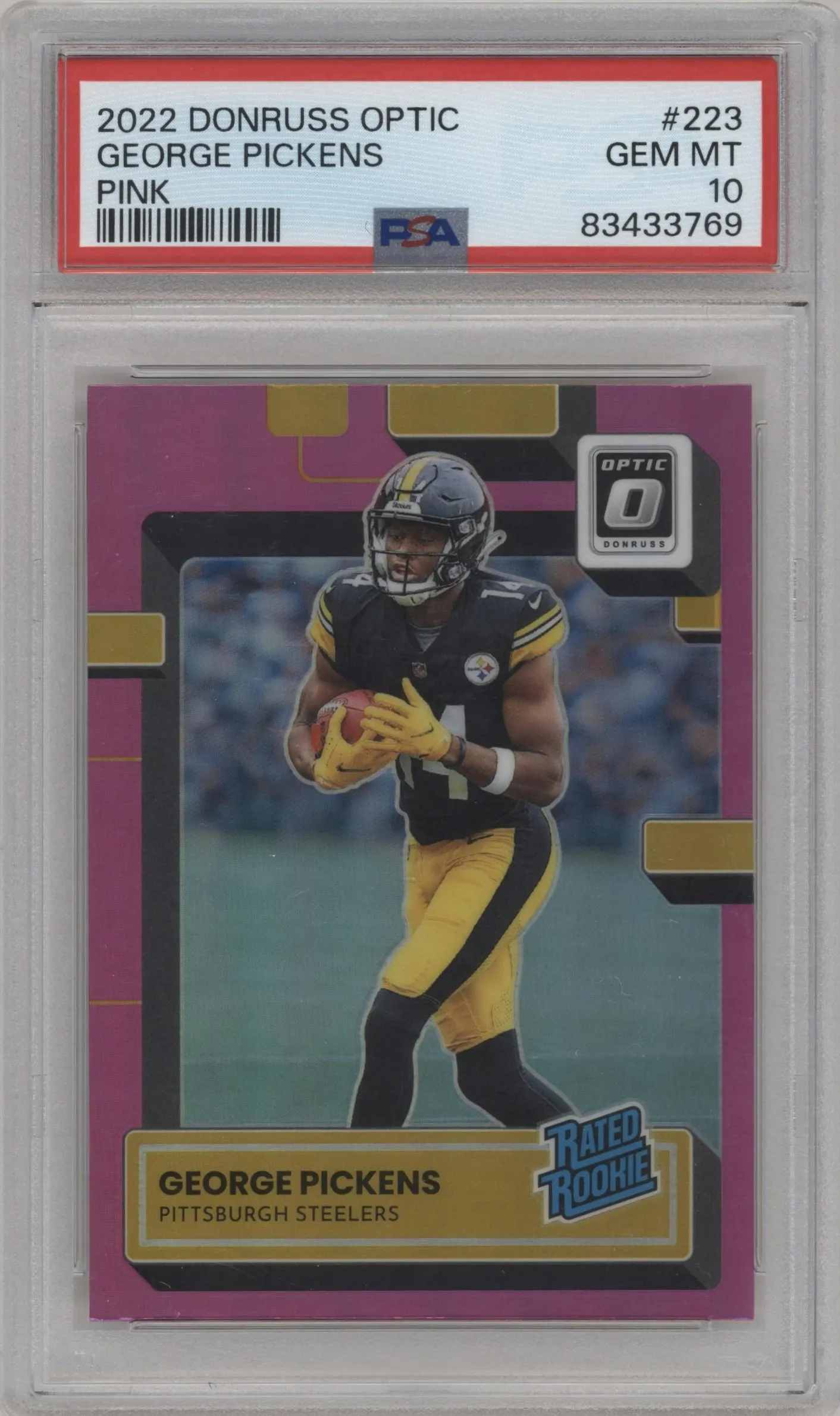 2022 Panini Donruss Optic Rated Rookie George Pickens Pink #223 PSA 10