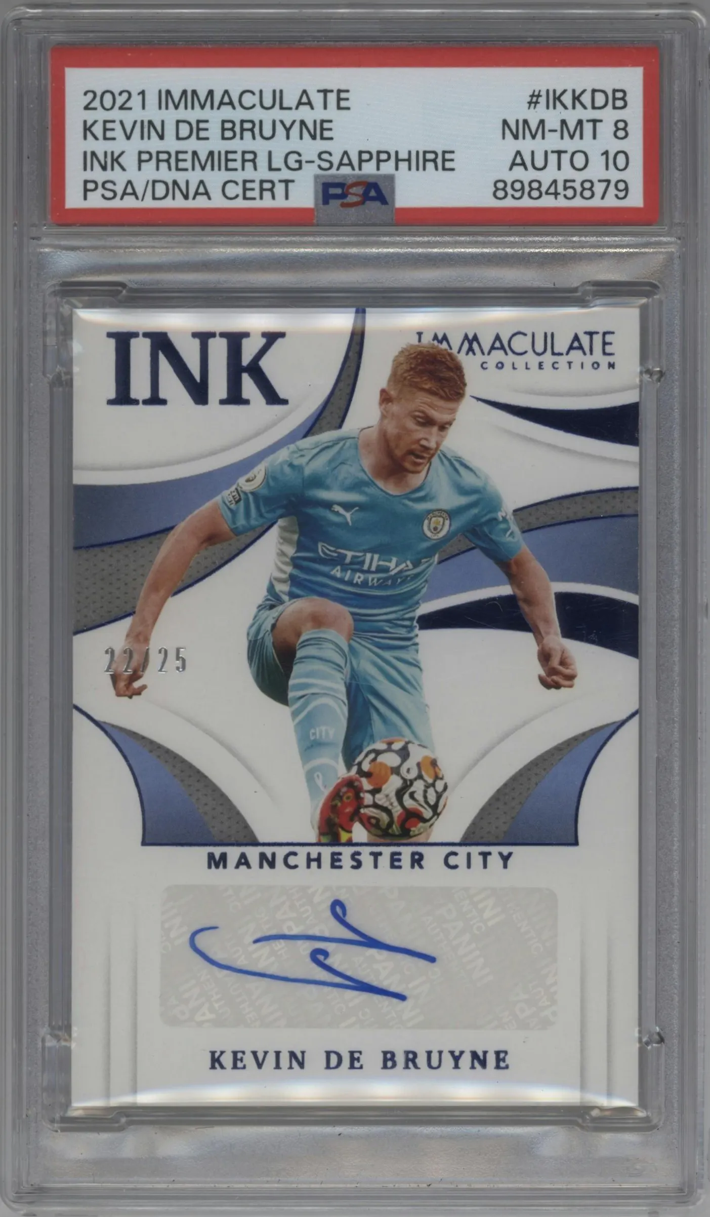 2021 Panini Immaculate Collection Ink Premier League Kevin De Bruyne Sapphire #IK-KDB PSA 8