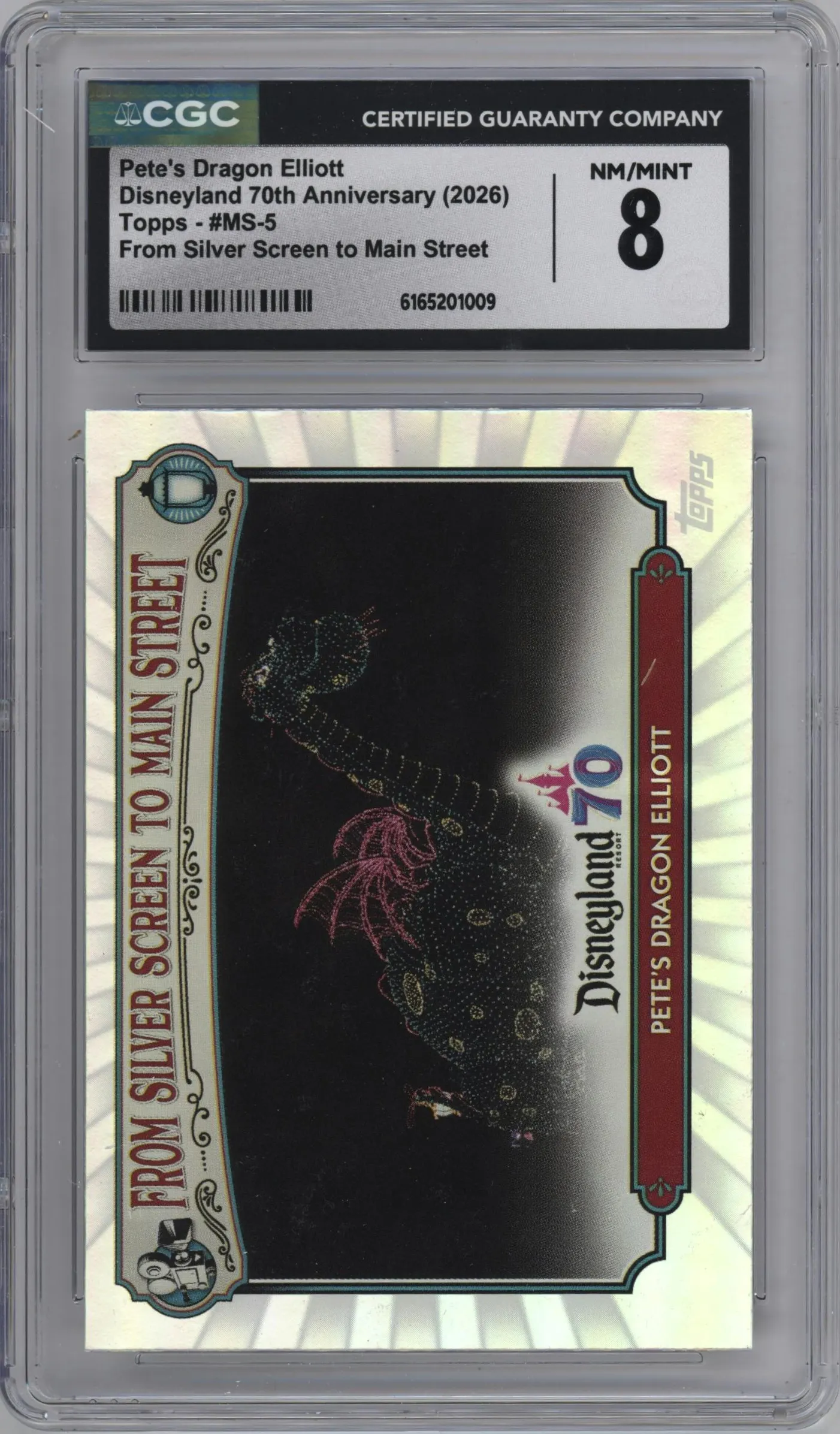 2025 Topps Disneyland 70th Anniversary From Silver Screen/Main Street Pete’s Dragon Elliott #MS-5 CGC 8