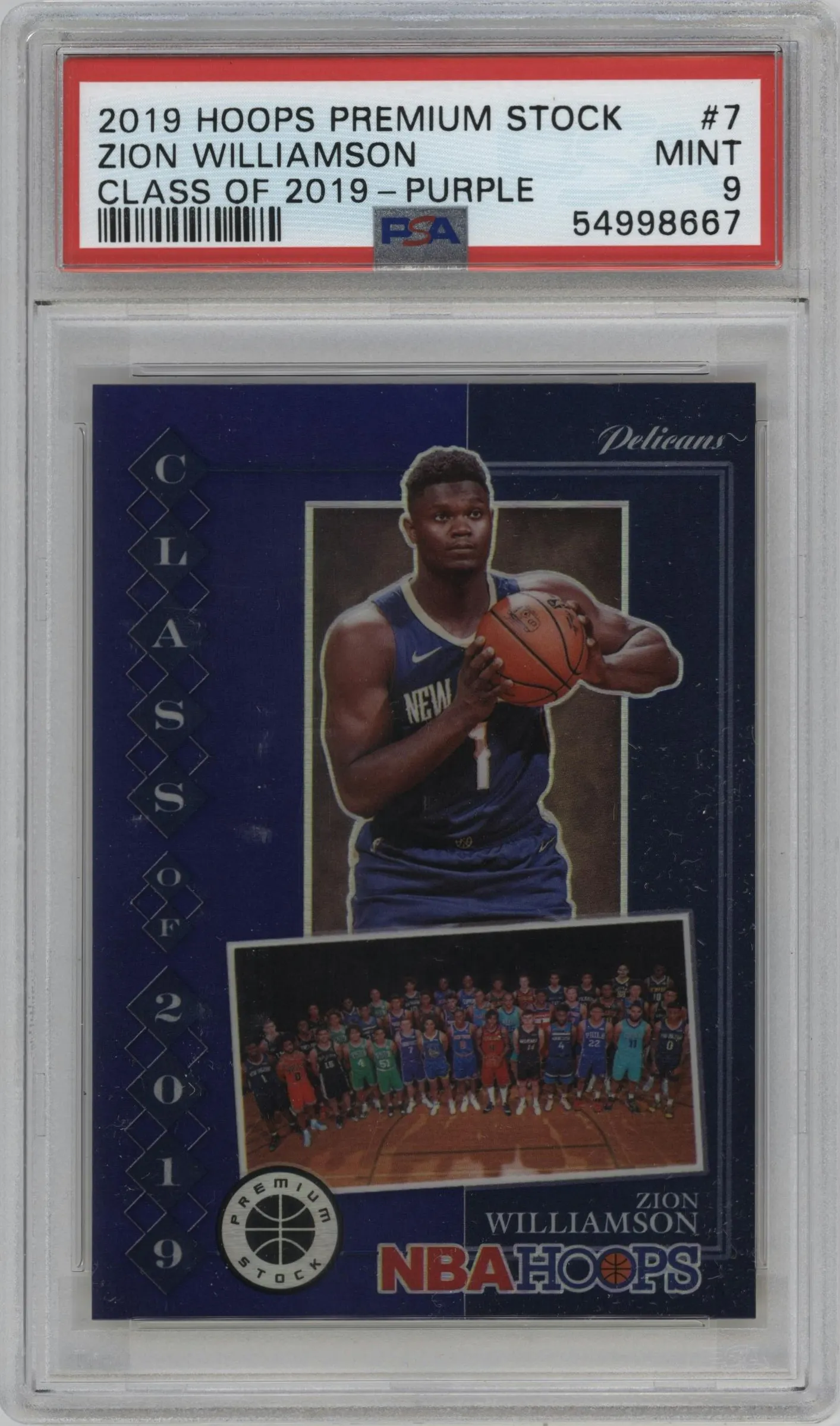 2019 Panini Hoops Premium Stock Class of 2019 Zion Williamson Purple #7 PSA 9