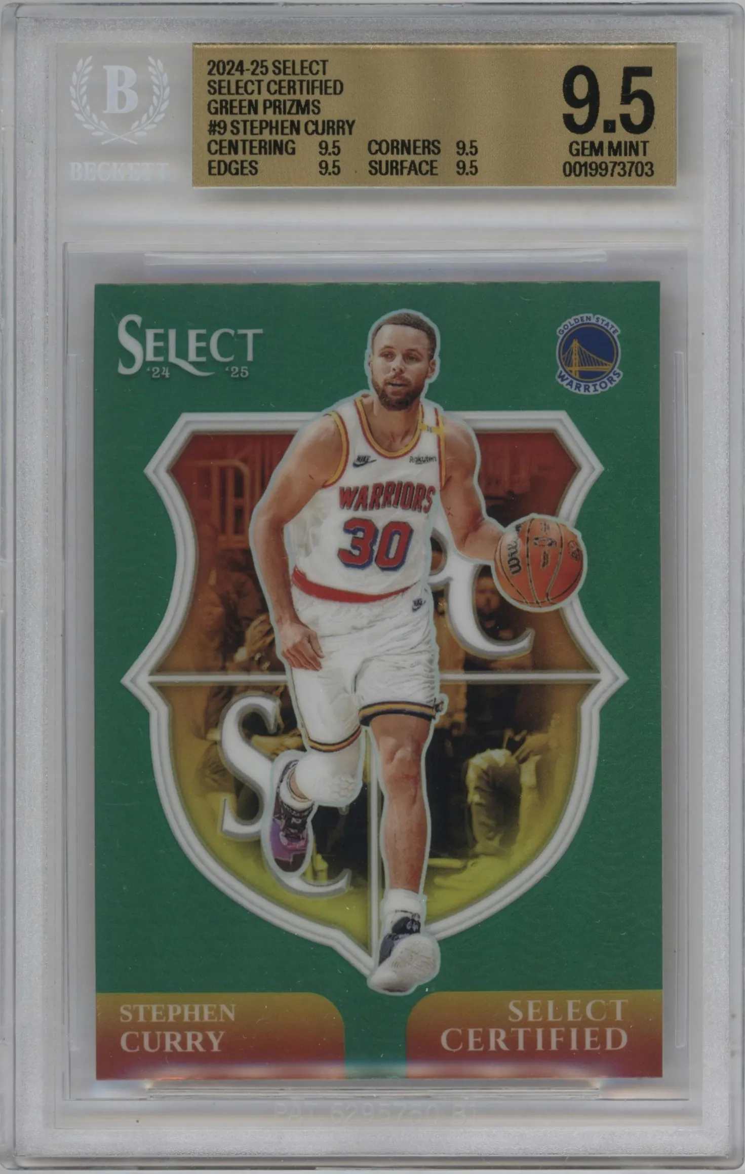 2024 Panini Select Select Certified Stephen Curry Green Prizm #9 BGS 9.5