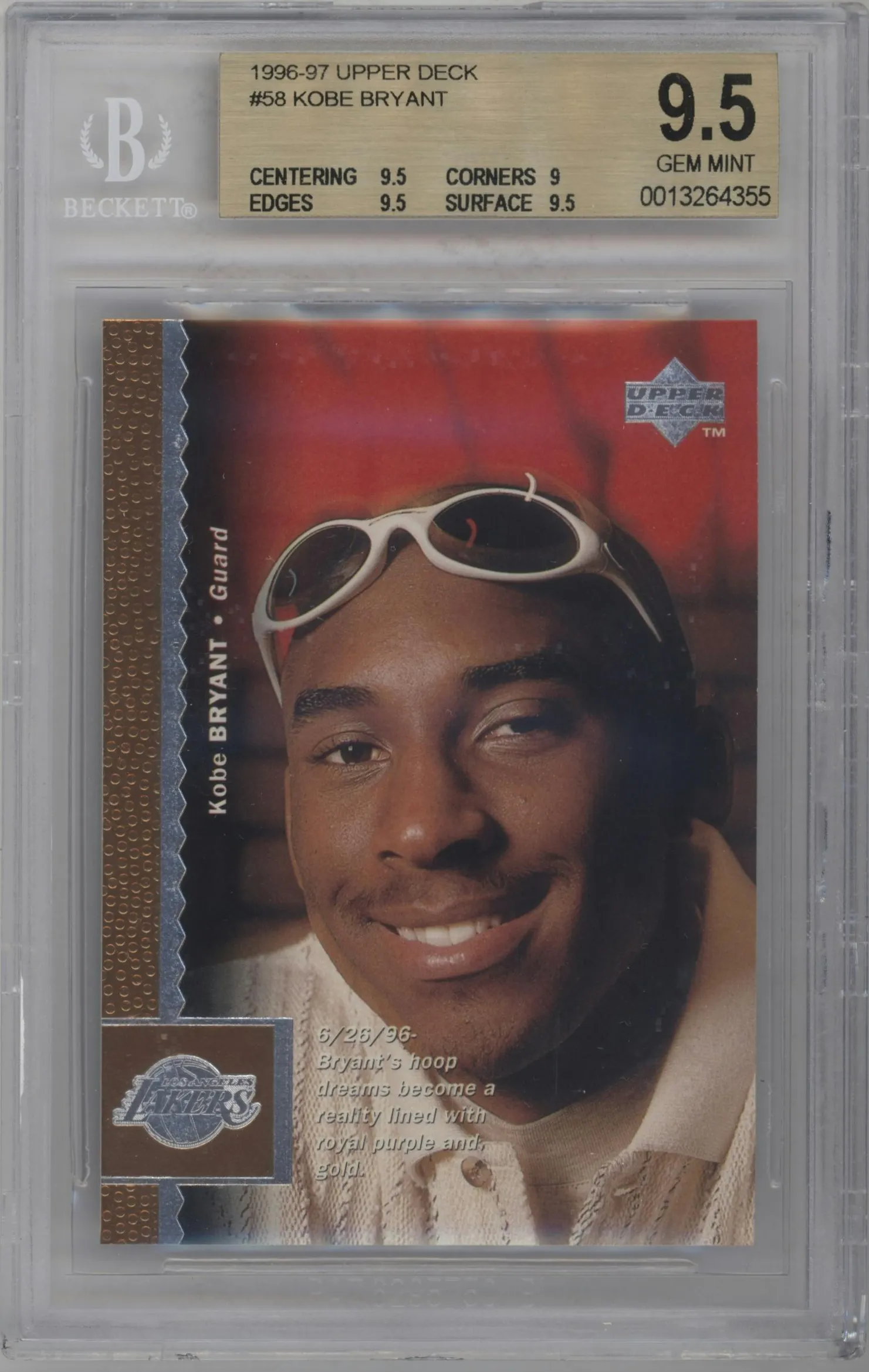 1996 Upper Deck Kobe Bryant #58 BGS 9.5