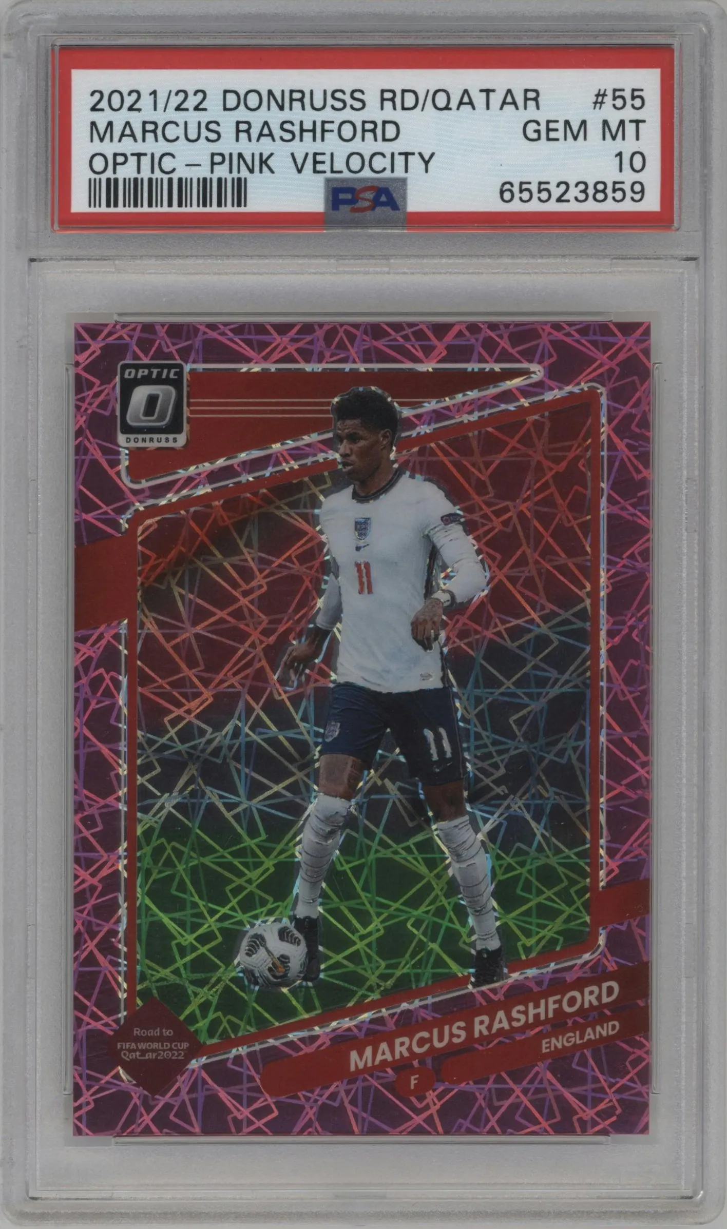 2021 Panini Donruss Road to Qatar Optic Marcus Rashford Pink Velocity #55 PSA 10