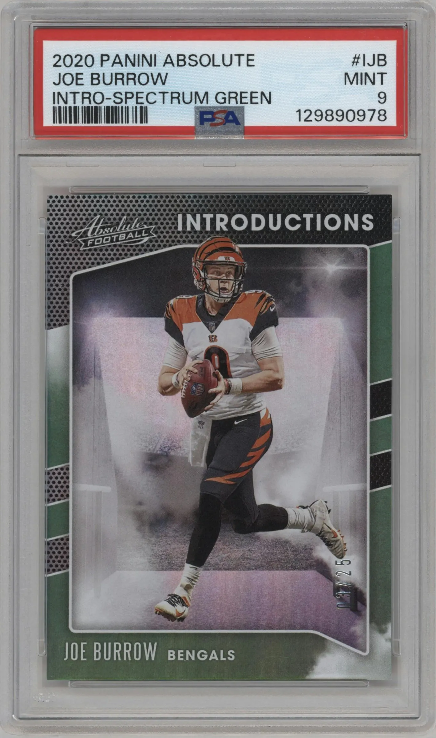 2020 Panini Absolute Introductions Joe Burrow Green Spectrum PSA 9