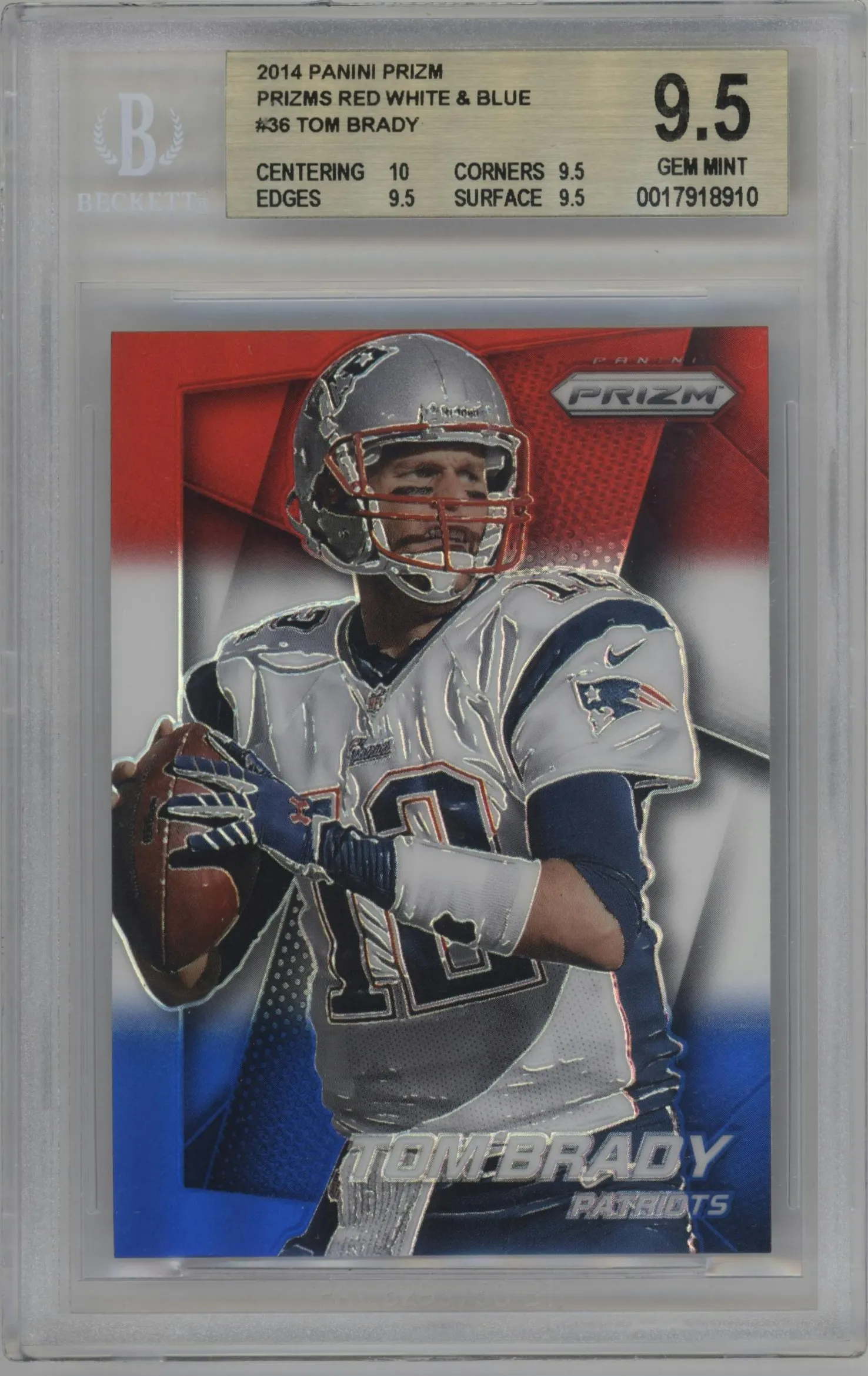 2014 Panini Prizm Tom Brady Red/White/Blue Prizm #36 BGS 9.5