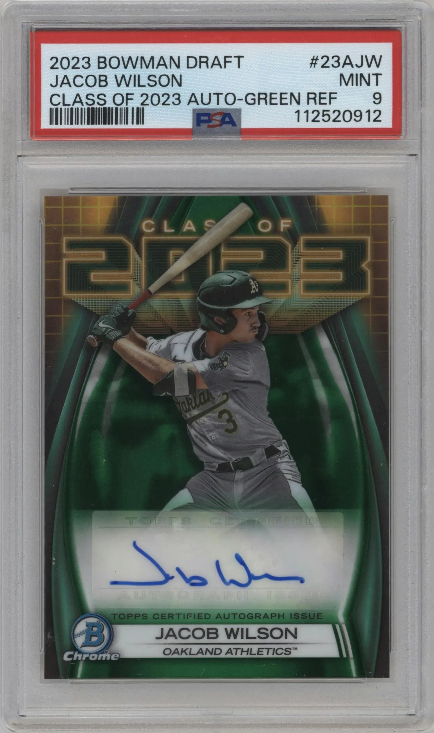 2023 Bowman Draft Class of 2023 Auto Jacob Wilson Green Refractor #23A-JW PSA 9
