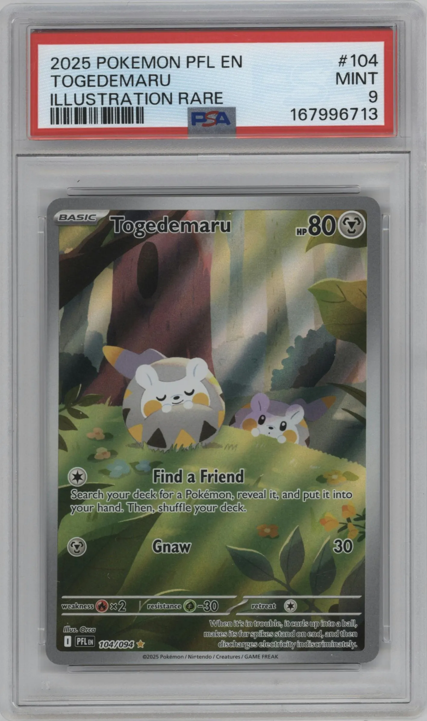2025 Pokemon Mega Evolution Phan. Flames Togedemaru #104 PSA 9