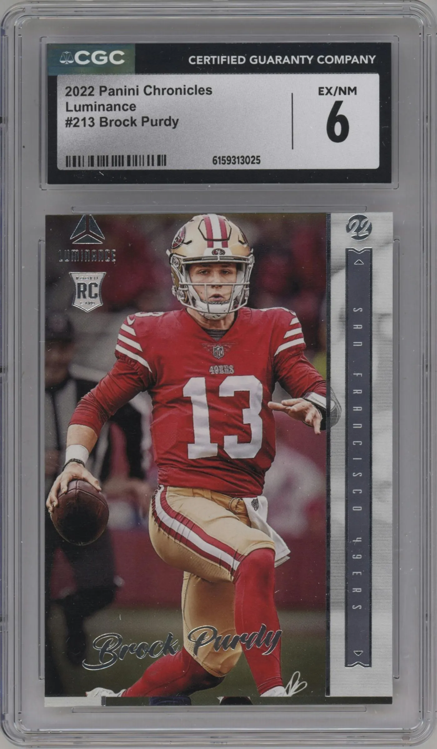 2022 Panini Chronicles Luminance Update Rke. Brock Purdy #213 CGC 6
