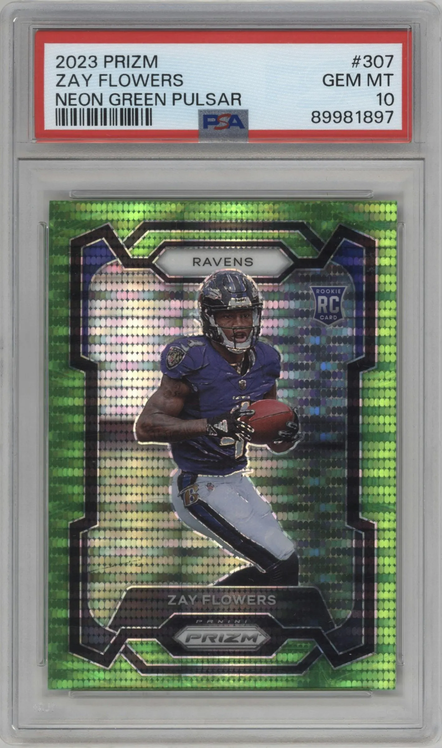 2023 Panini Prizm Zay Flowers Neon Green Pulsar #307 PSA 10