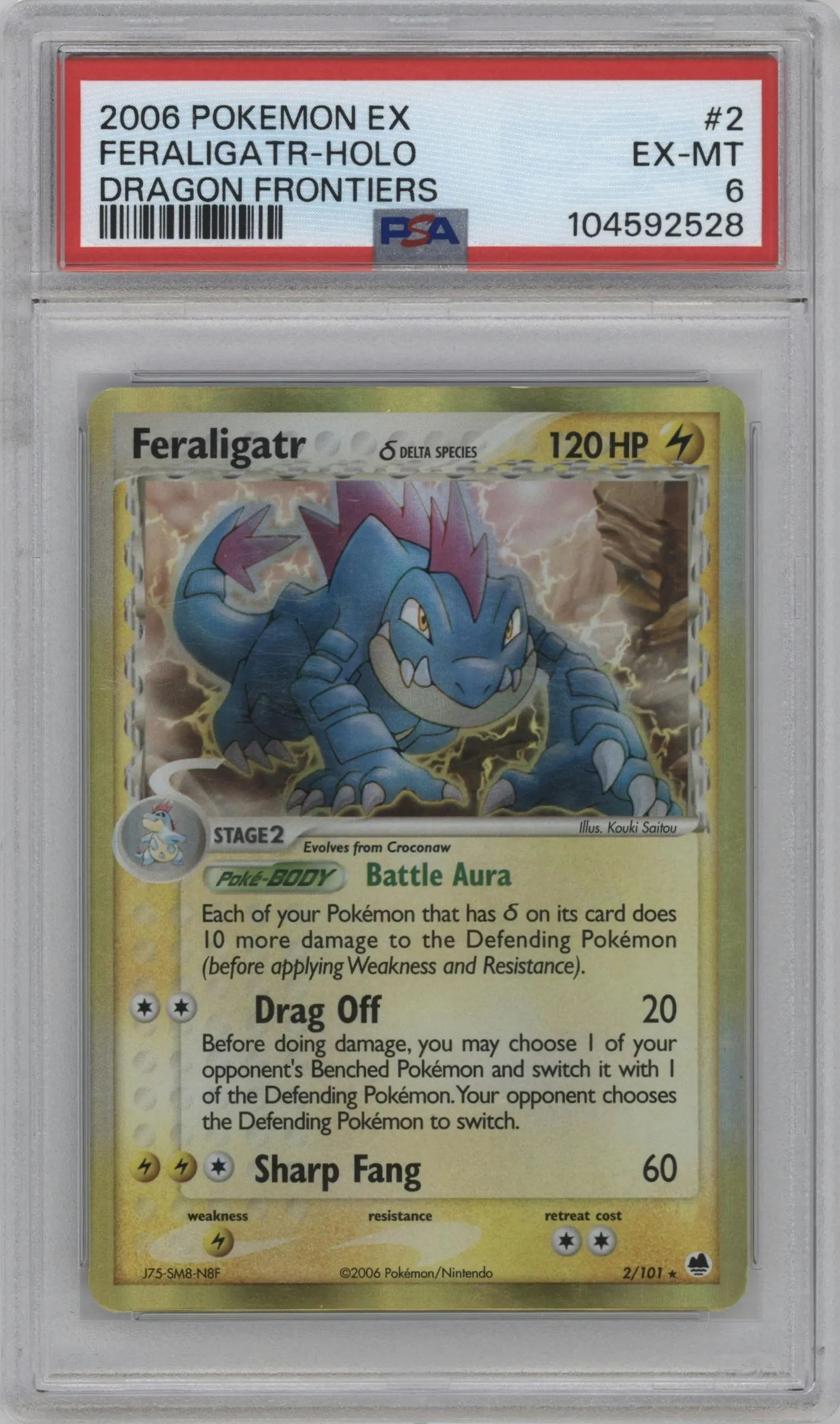 2006 Pokemon EX Dragon Frontiers Feraligatr #2 PSA 6