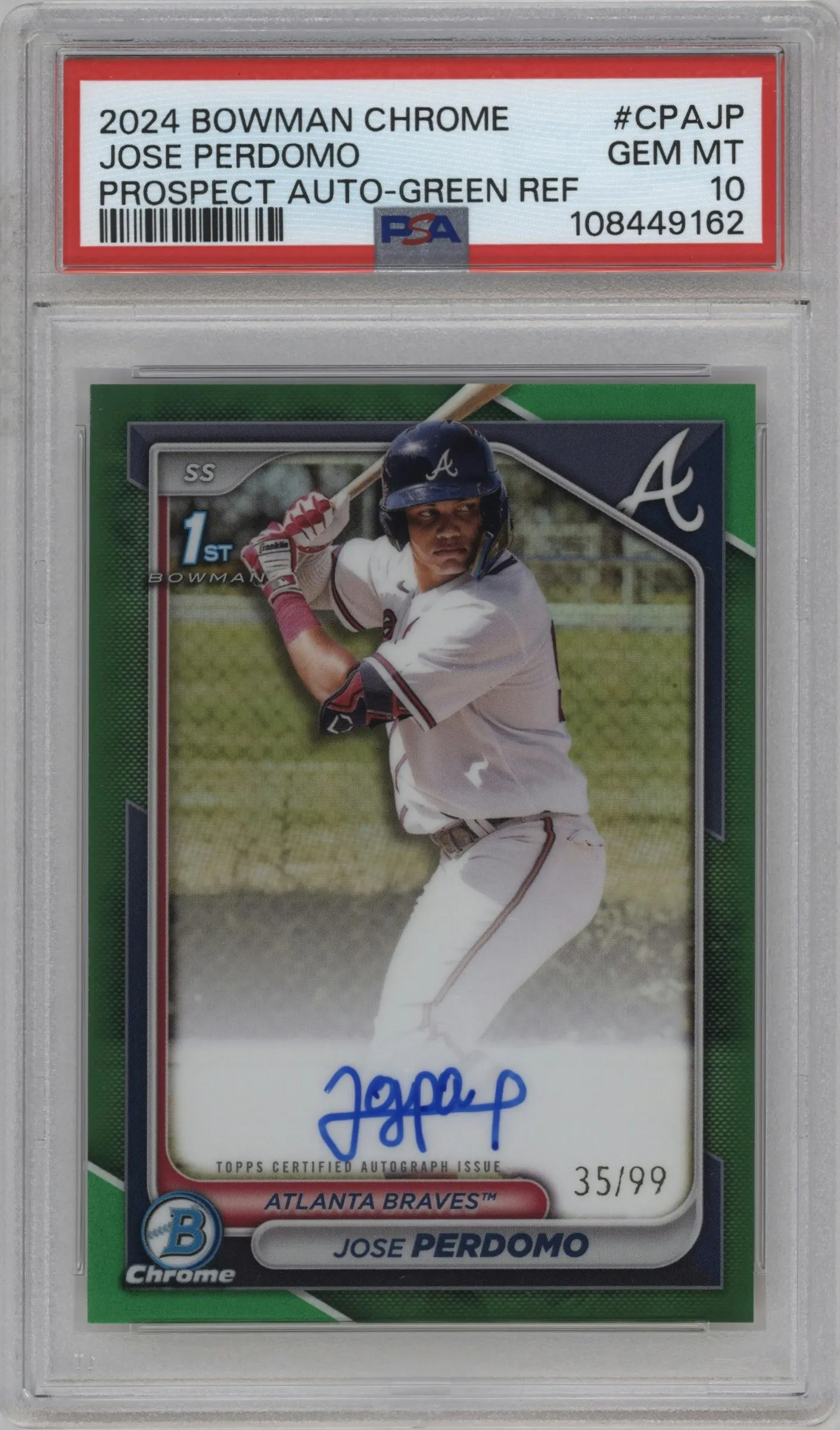 2024 Bowman Chrome Pros.Auto Jose Perdomo Green Refractor #CPA-JP PSA 10