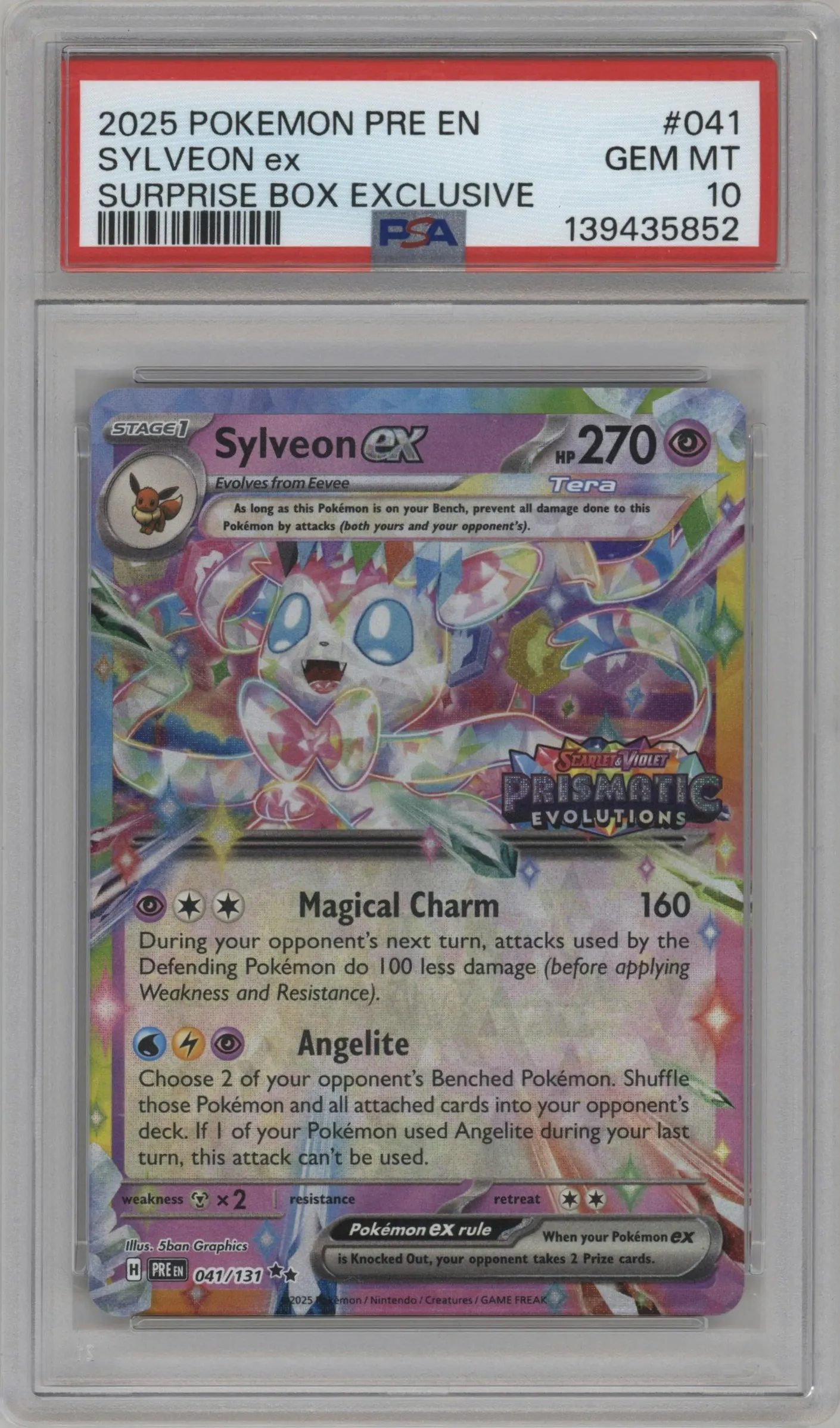 2025 Pokemon SV Prismatic Evolutions Sylveon ex Prismatic Evolutions Surprise Box #041 PSA 10