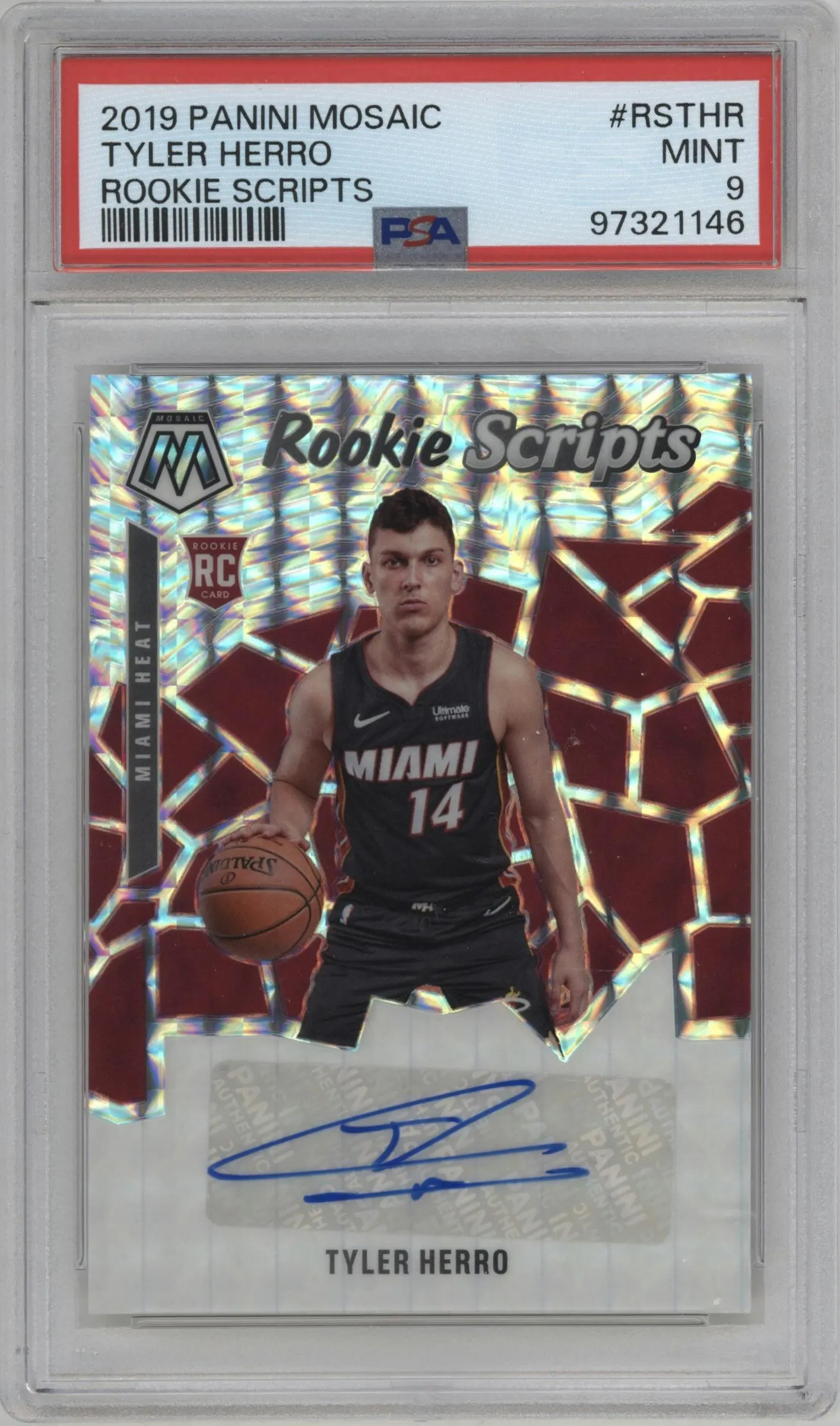 2019 Panini Mosaic Rke.Scripts Auto Tyler Herro PSA 9