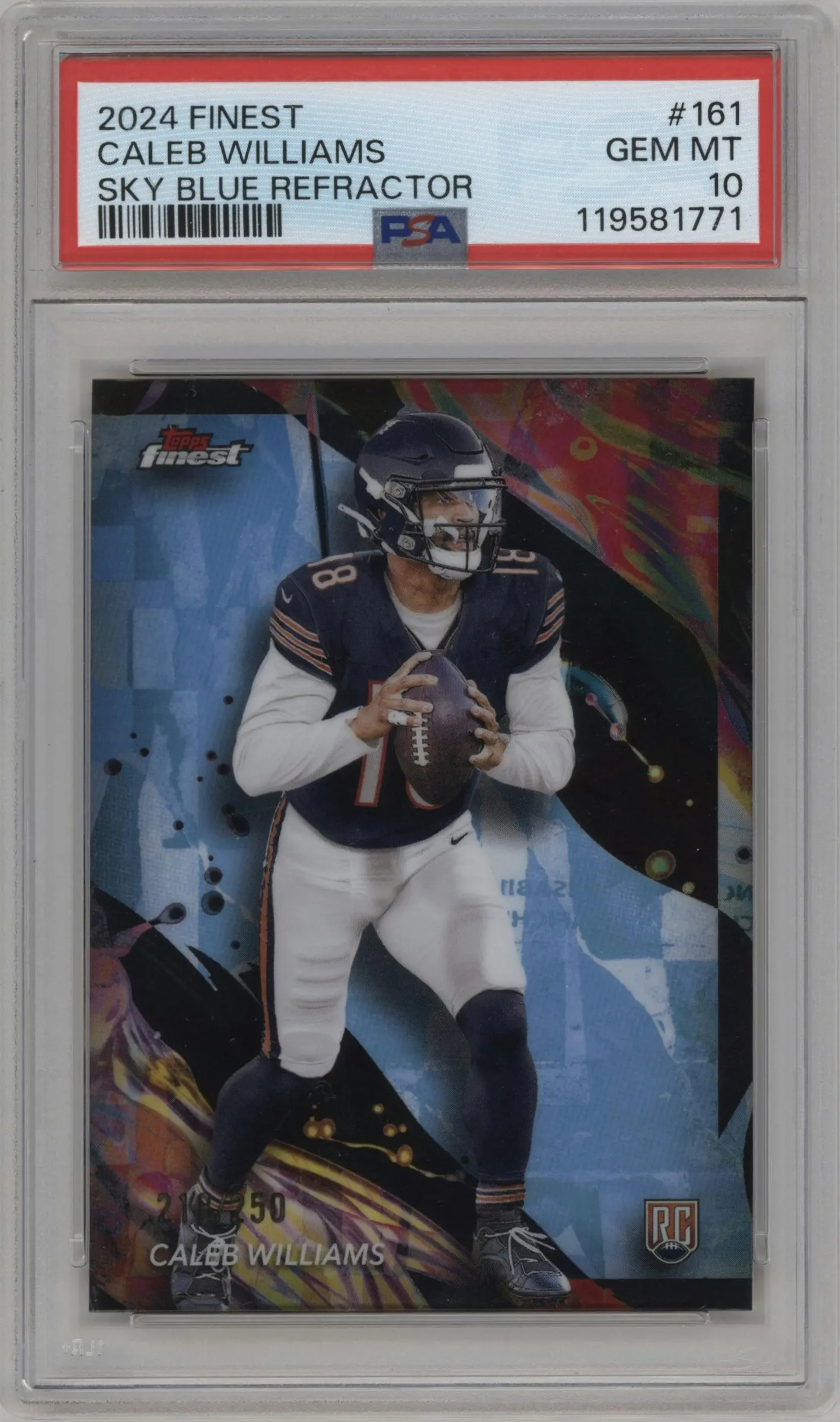 2024 Finest Caleb Williams Sky Blue Refractor #161 PSA 10
