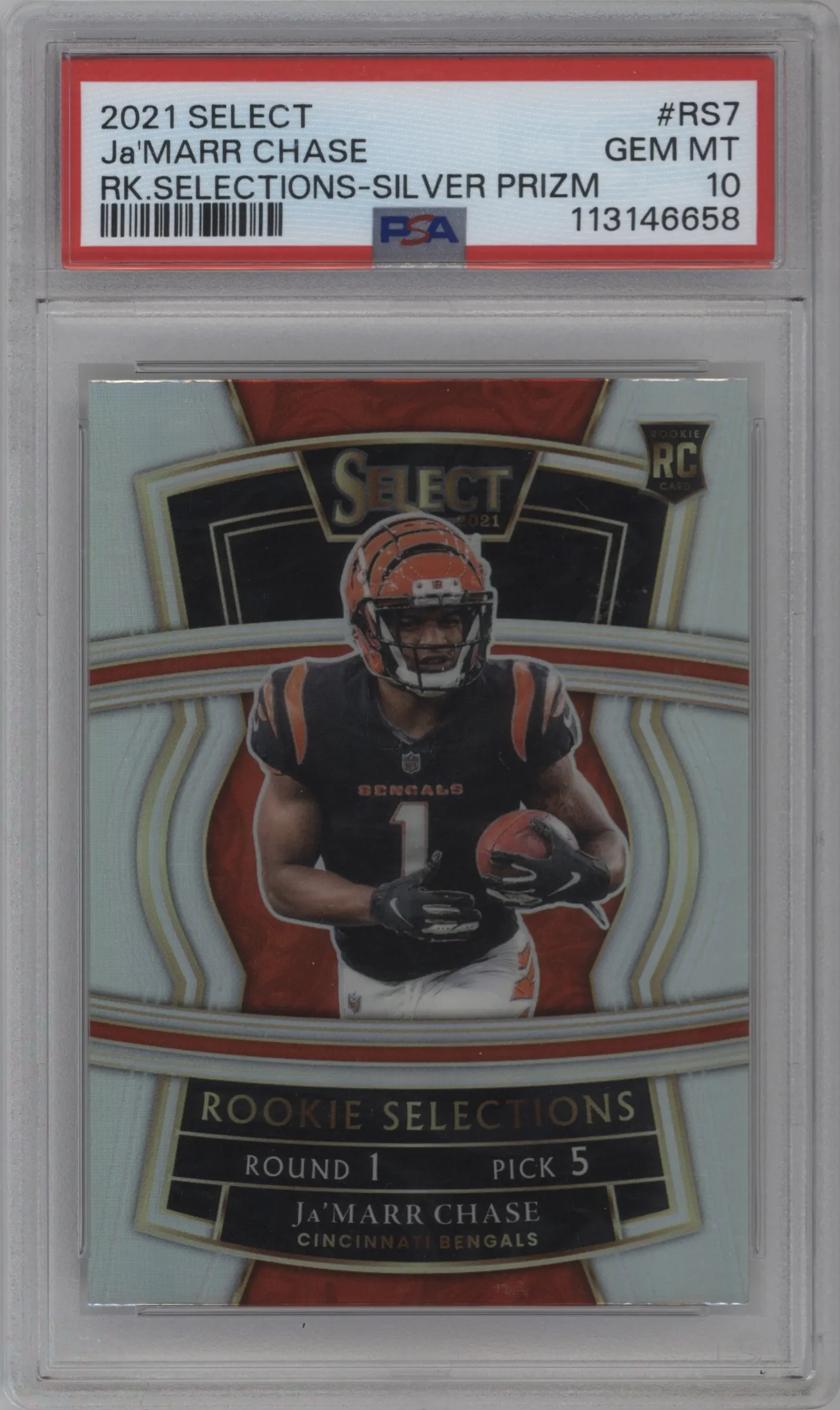 2021 Panini Select Rke. Selections Ja'Marr Chase Silver Prizm #RS-7 PSA 10