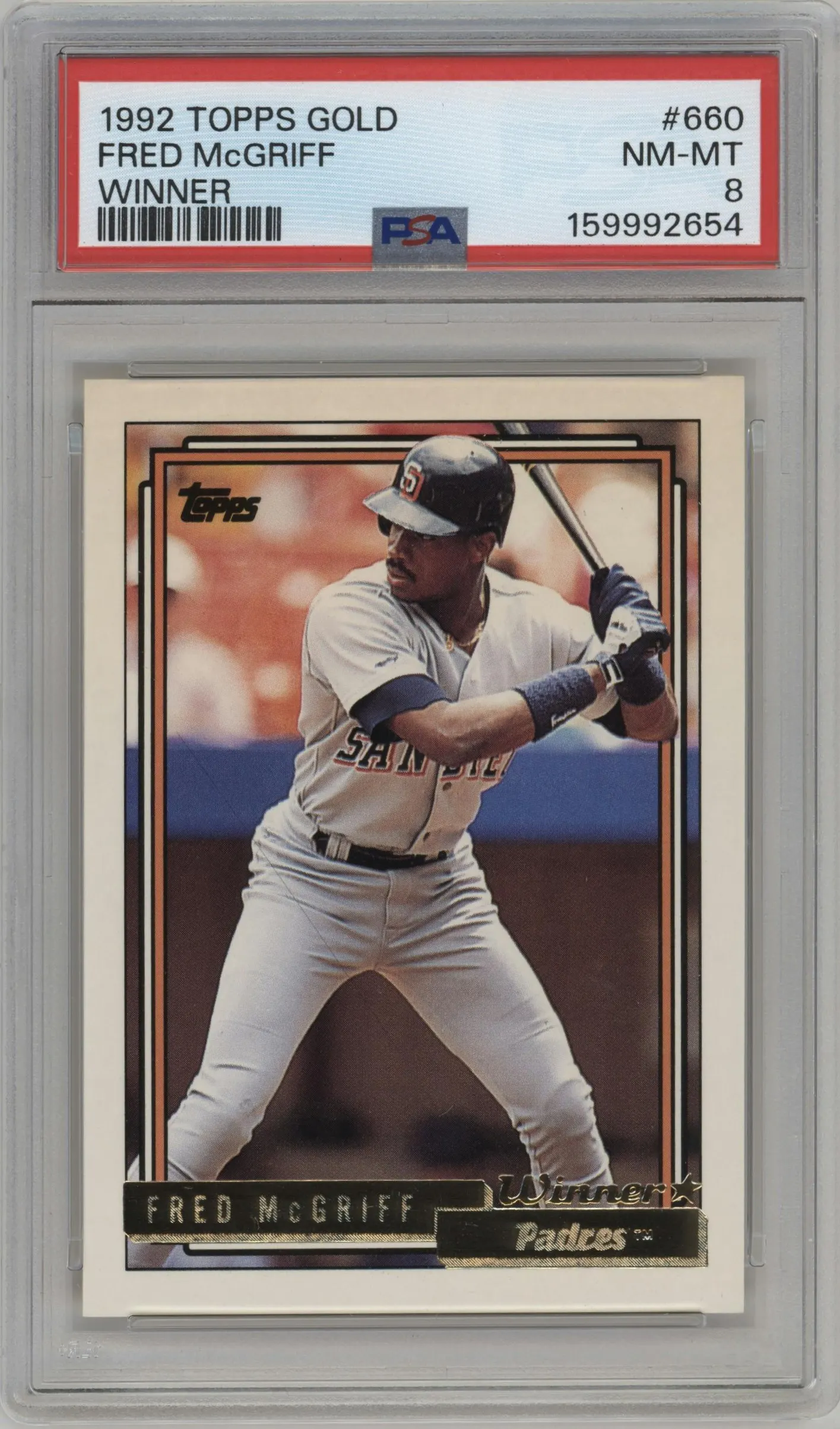 1992 Topps Fred McGriff Gold Winner PSA 8