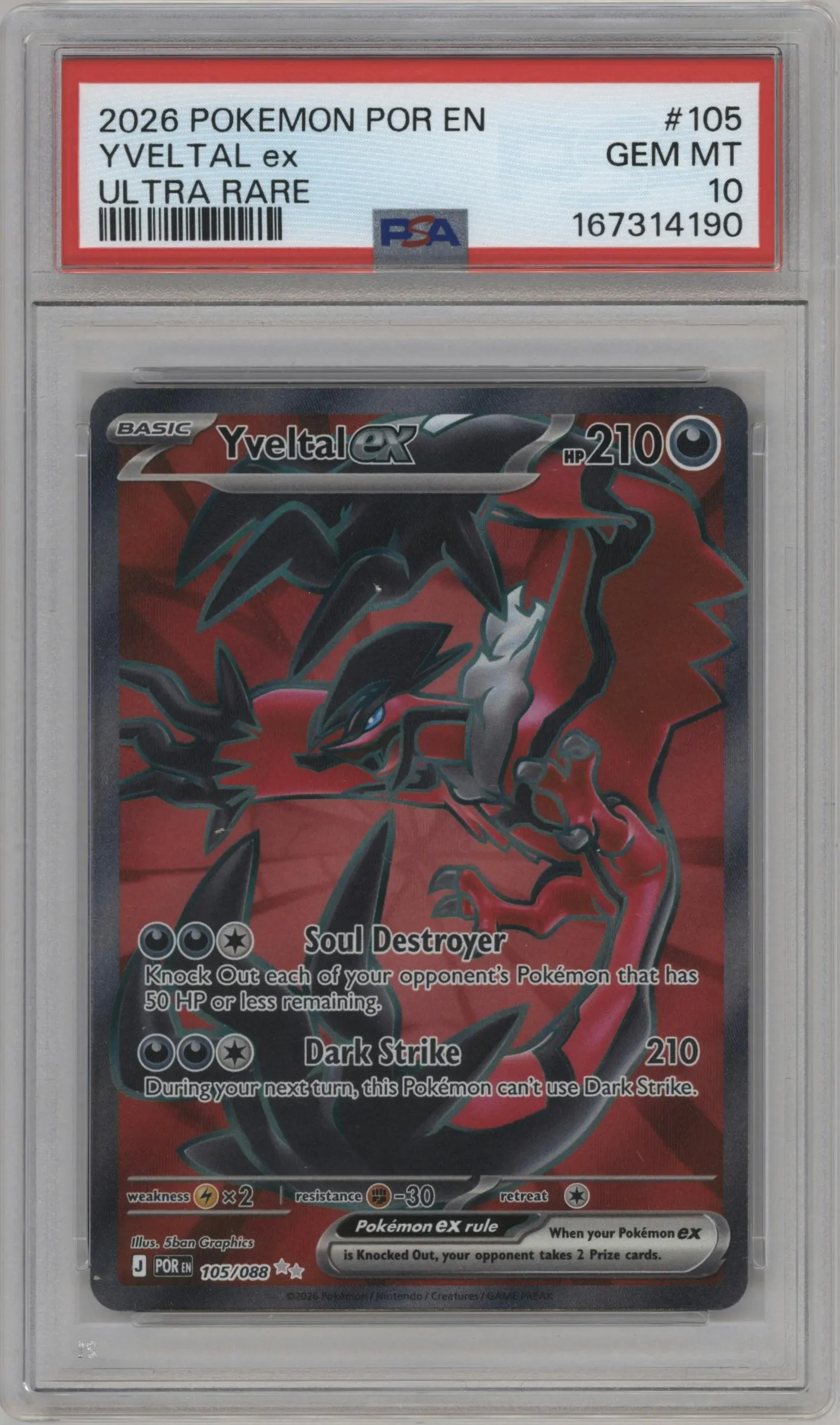 2026 Pokemon Mega Evolution Perfect Order Yveltal ex #105 PSA 10