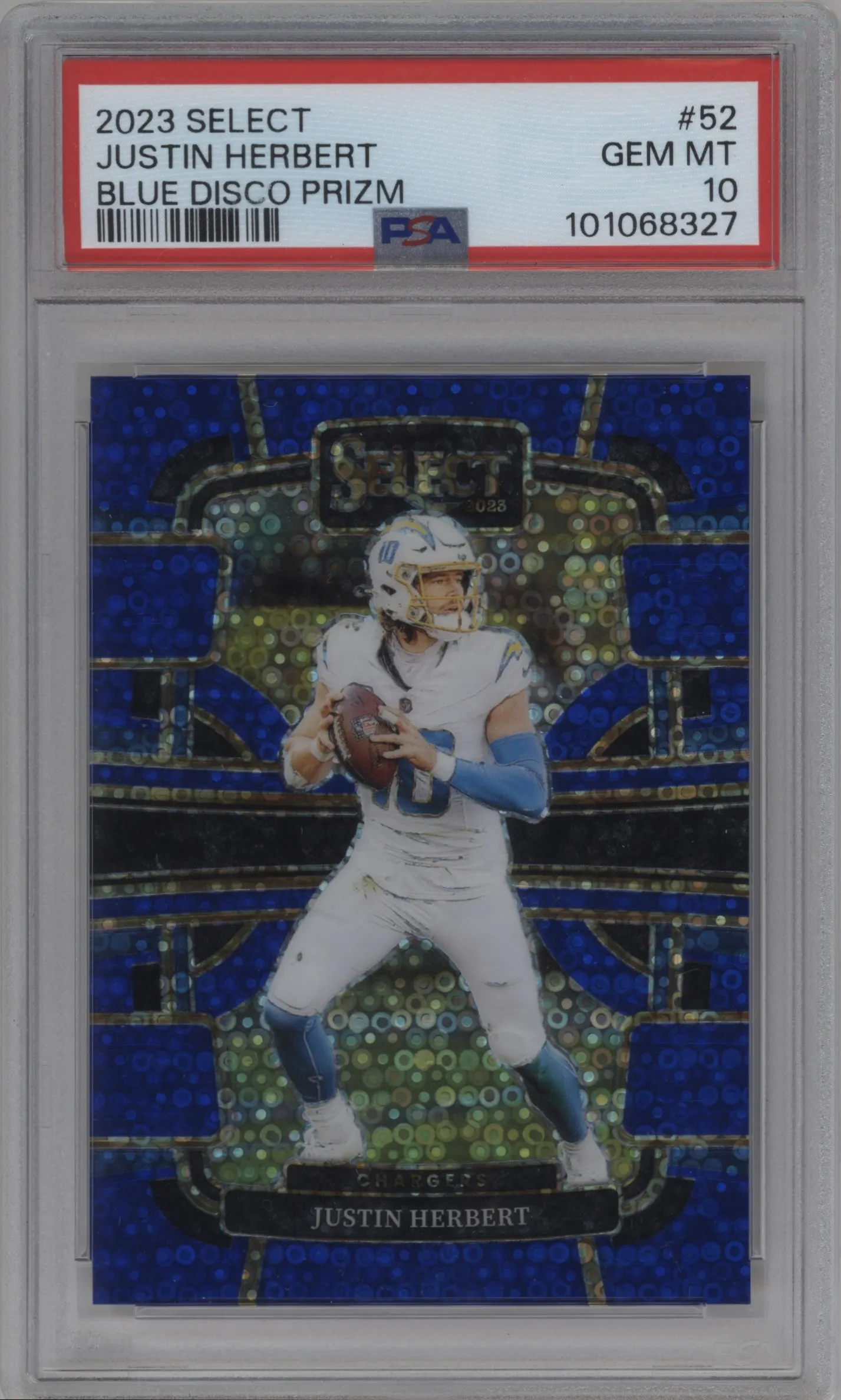2023 Panini Select Justin Herbert Disco Blue #52 PSA 10