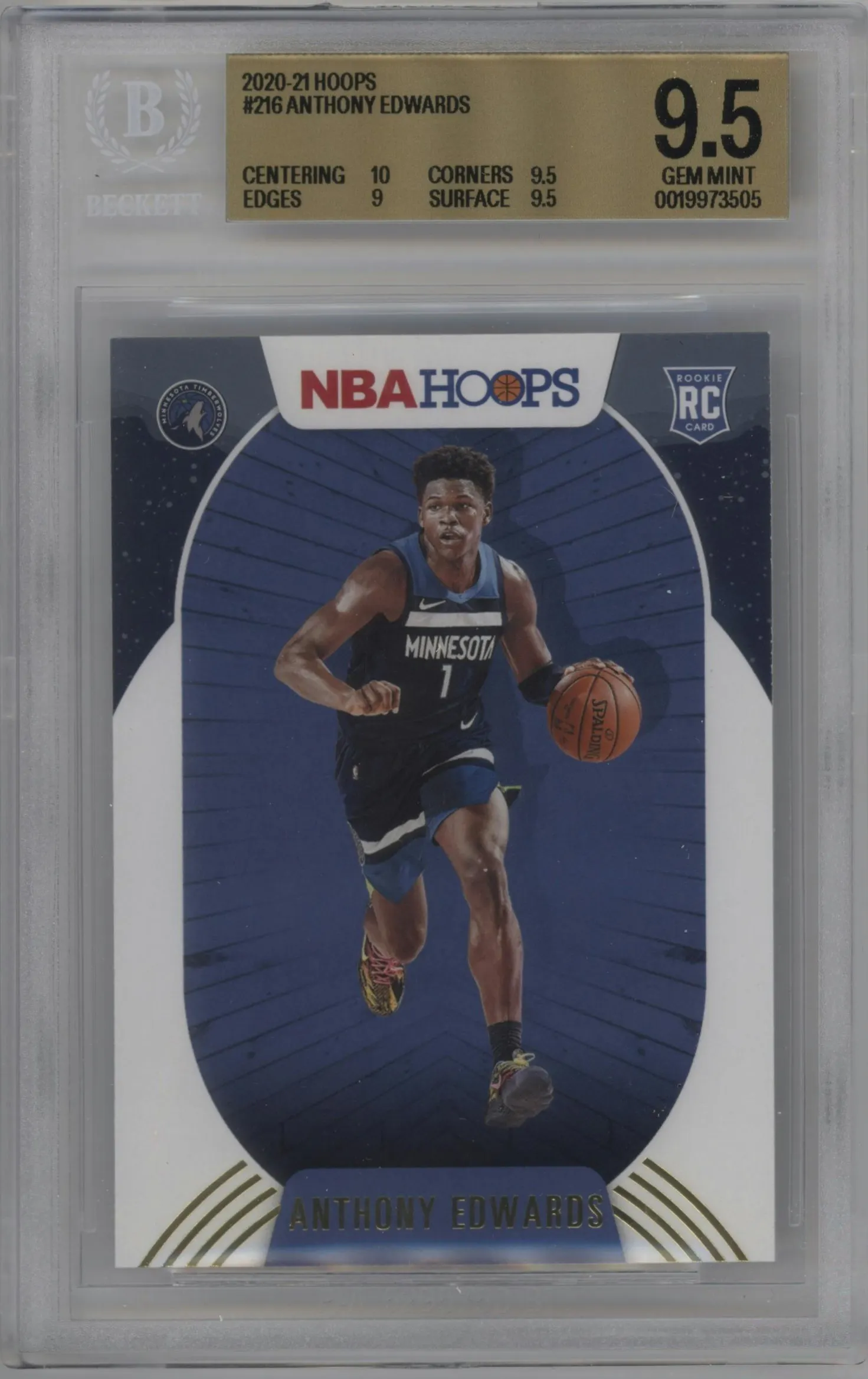 2020 Panini NBA Hoops Anthony Edwards #216 BGS 9.5