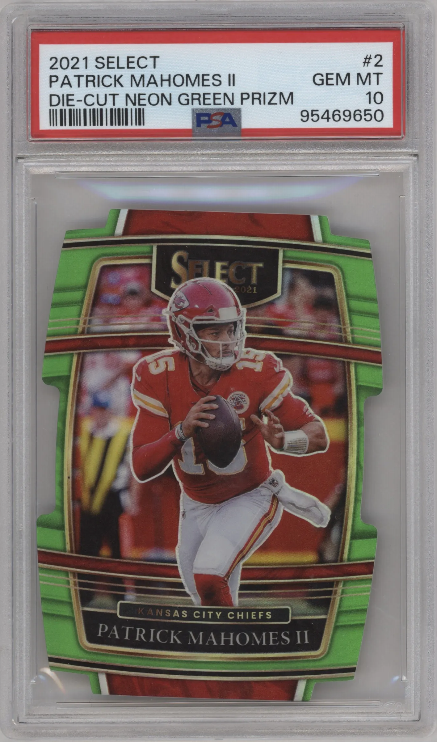 2021 Panini Select Patrick Mahomes II Die-Cut Neon Green #2 PSA 10