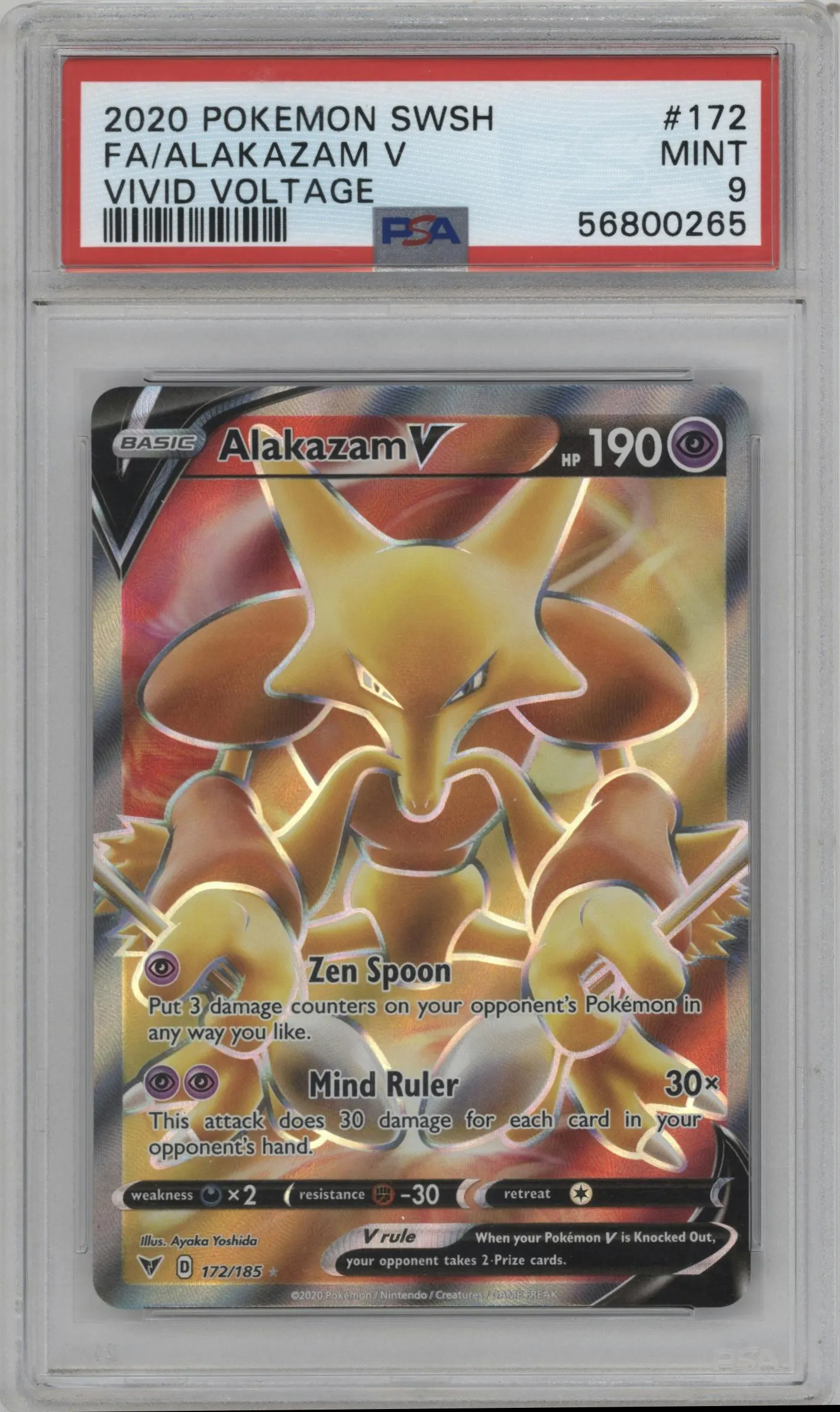 2020 Pokemon SWSH Vivid Voltage Alakazam V #172 PSA 9