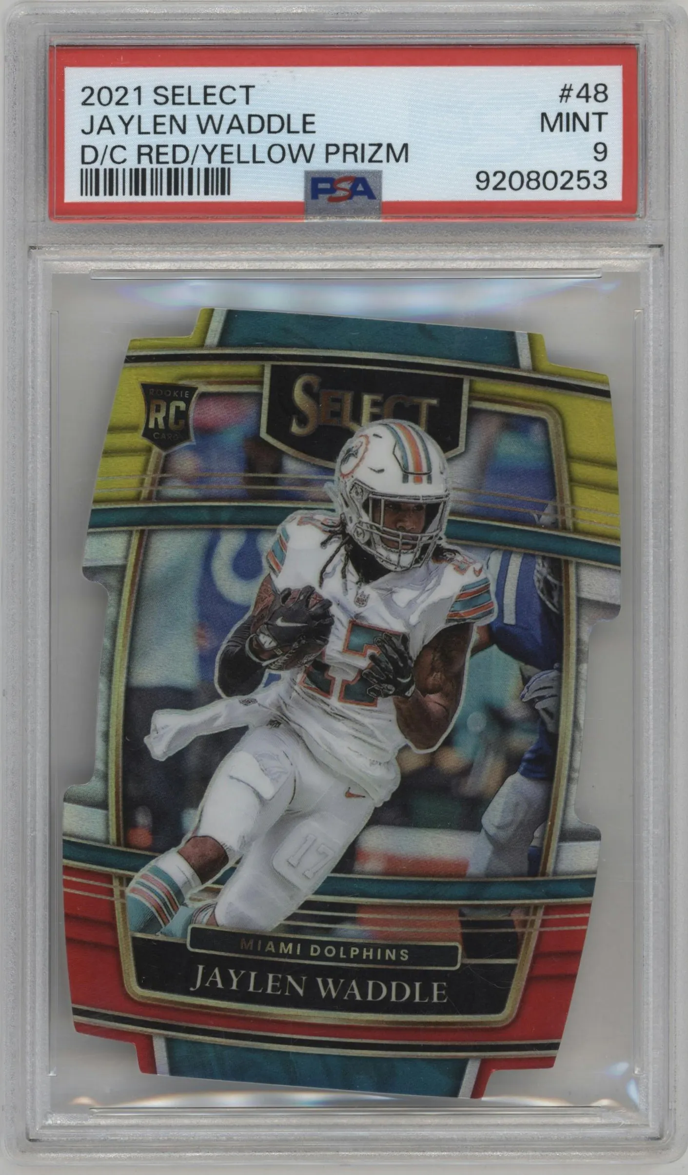 2021 Panini Select Jaylen Waddle Die-Cut Red/Yellow #48 PSA 9