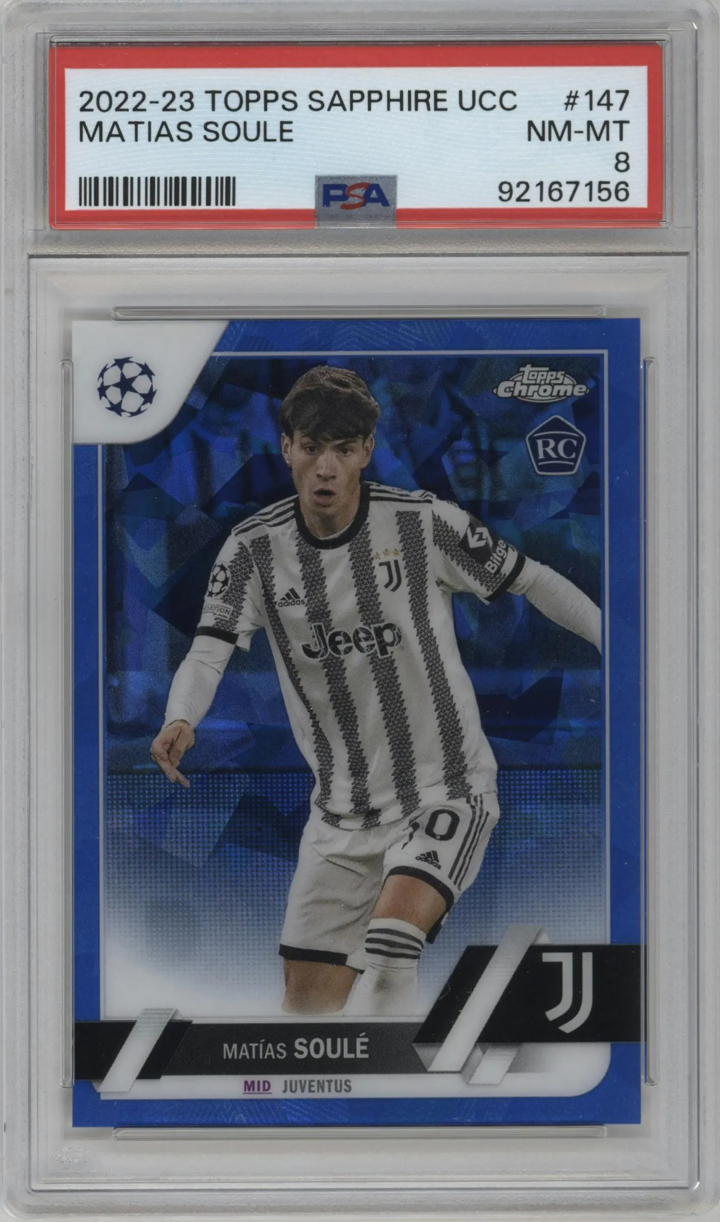2022 Topps Chrome Sapphire Edition UEFA Club Competitions Matias Soule #147 PSA 8