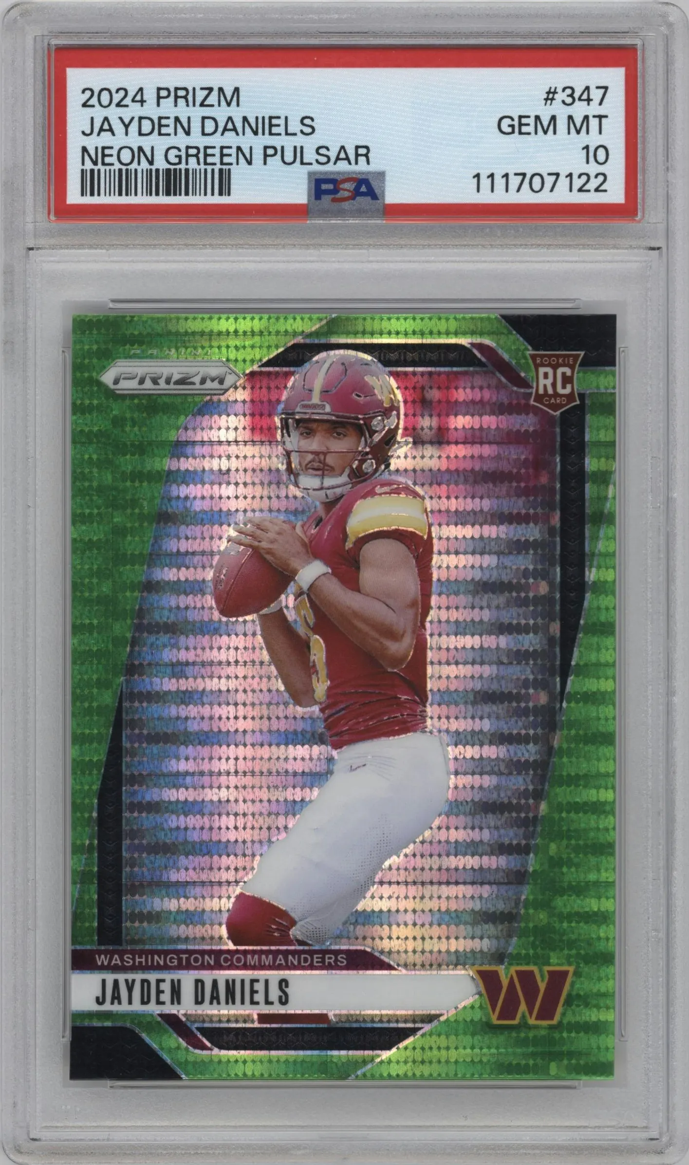 2024 Panini Prizm Jayden Daniels Neon Green Pulsar #347 PSA 10