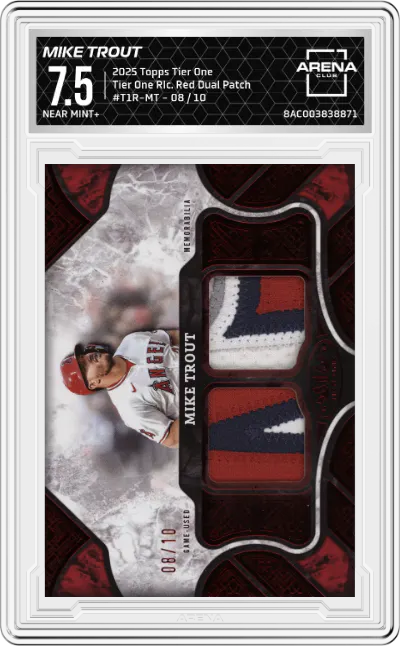 2025 Topps Tier One Tier One Rlc. Mike Trout Red Dual Patch #T1R-MT ARENA CLUB 7.5