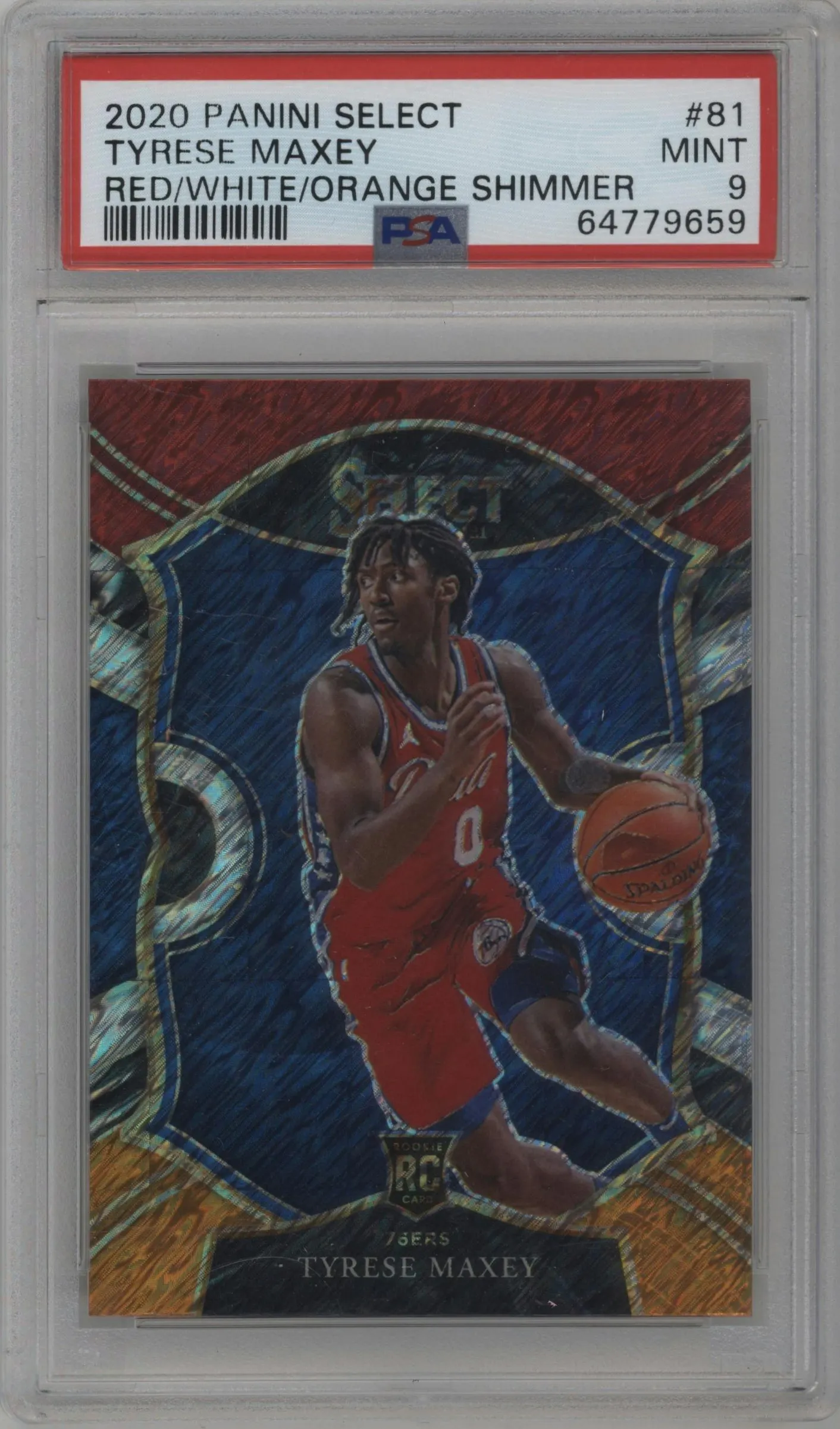 2020 Panini Select Tyrese Maxey Red/White/Orange Shimmer #81 PSA 9