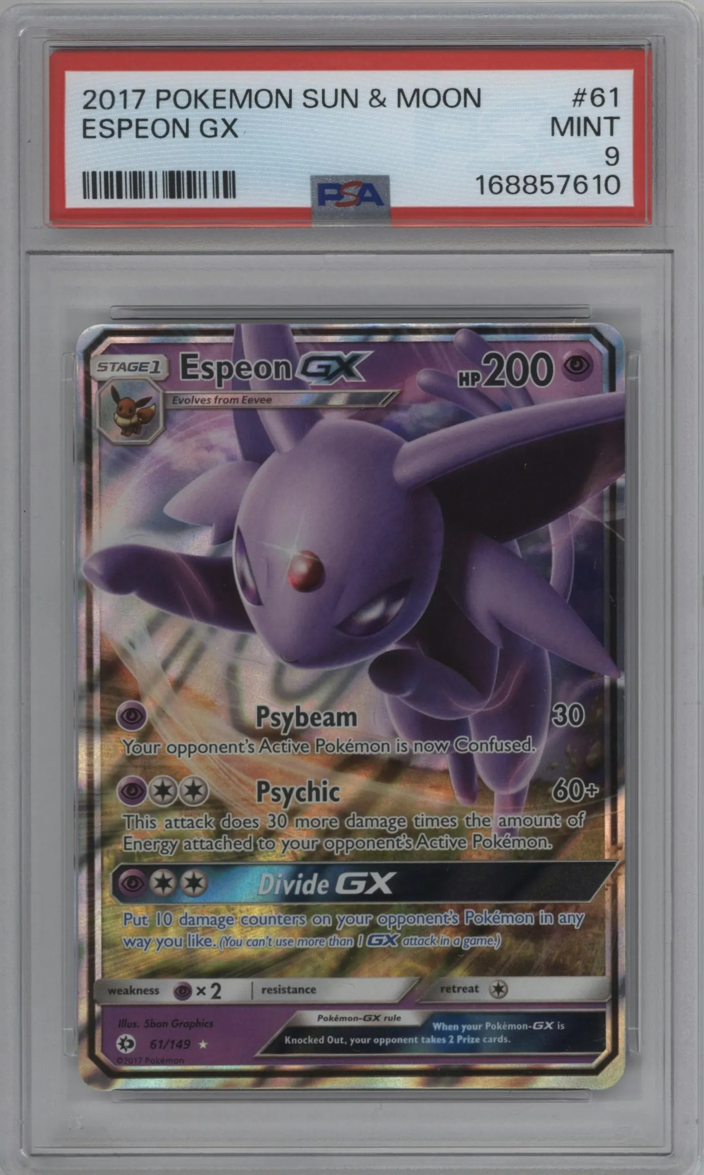 2017 Pokemon S&M Espeon GX #61 PSA 9