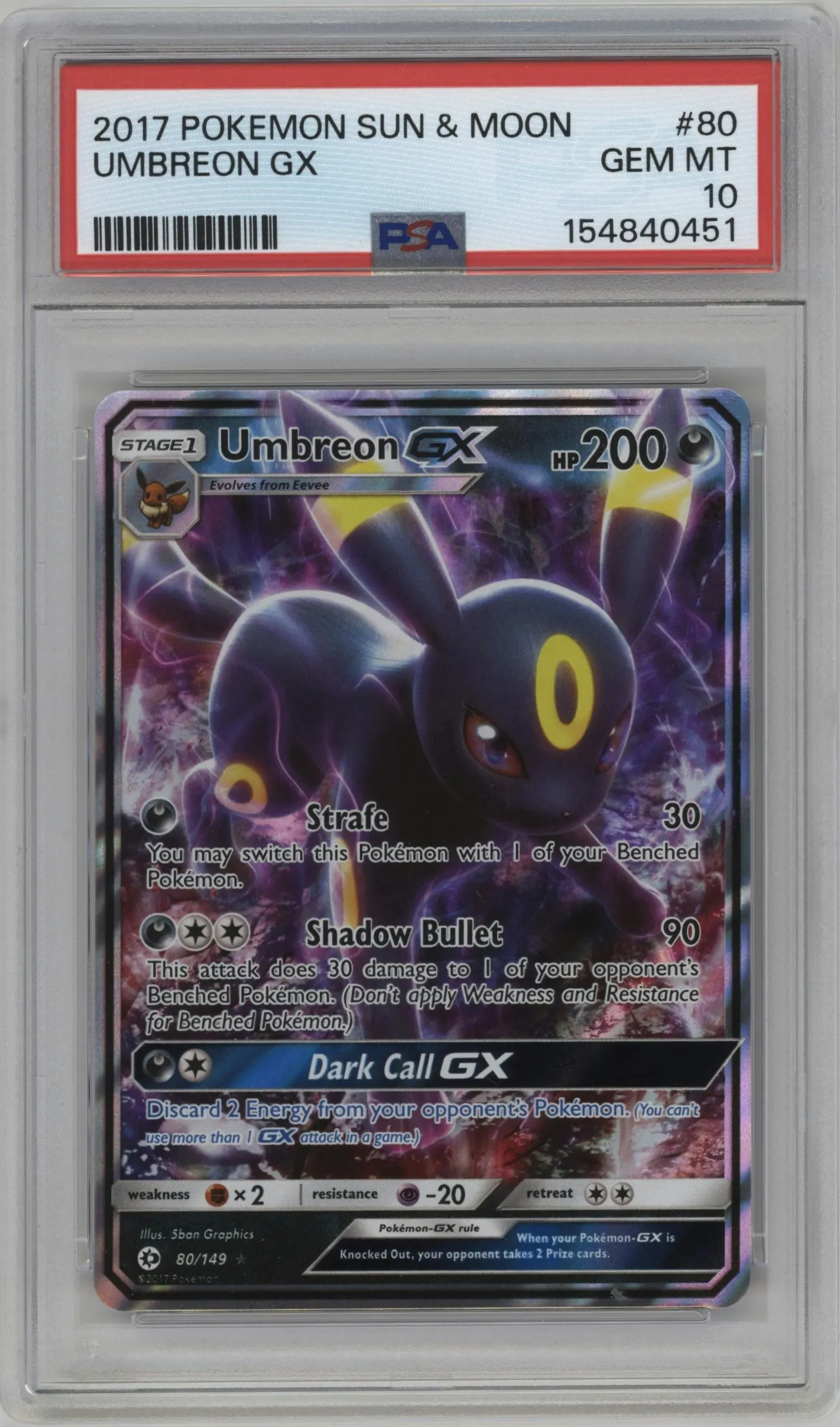 2017 Pokemon S&M Umbreon GX #80 PSA 10