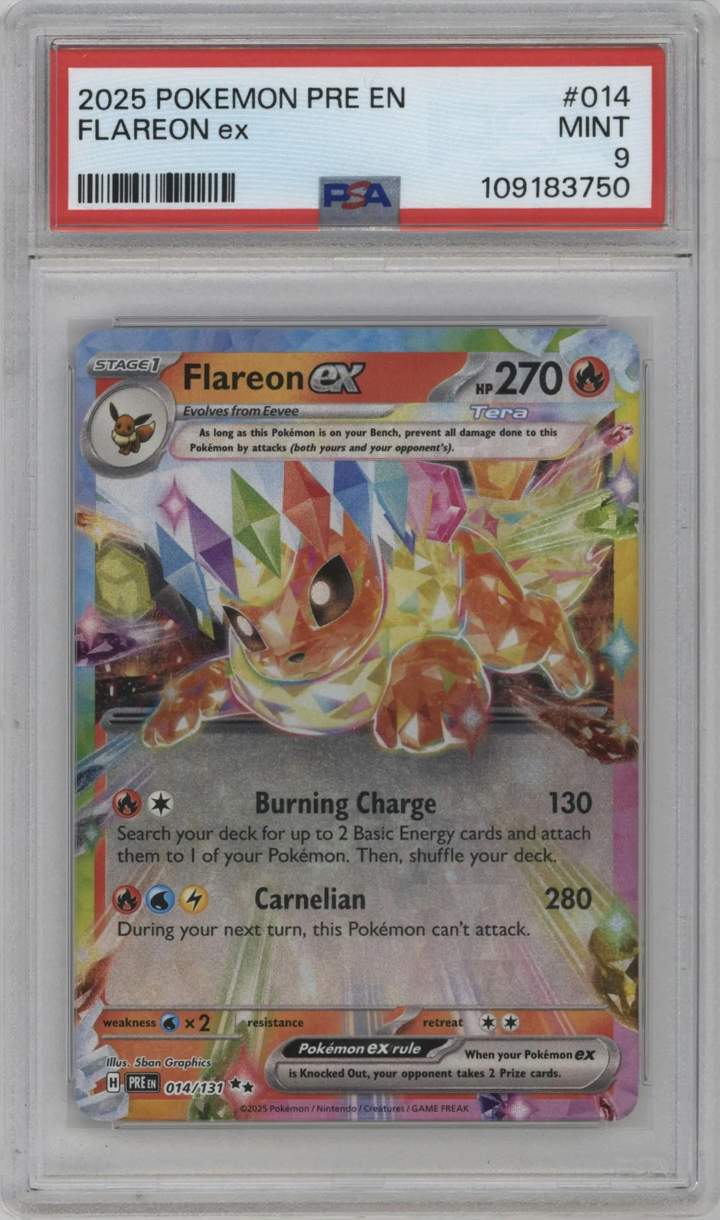 2025 Pokemon SV Prismatic Evolutions Flareon ex #014 PSA 9