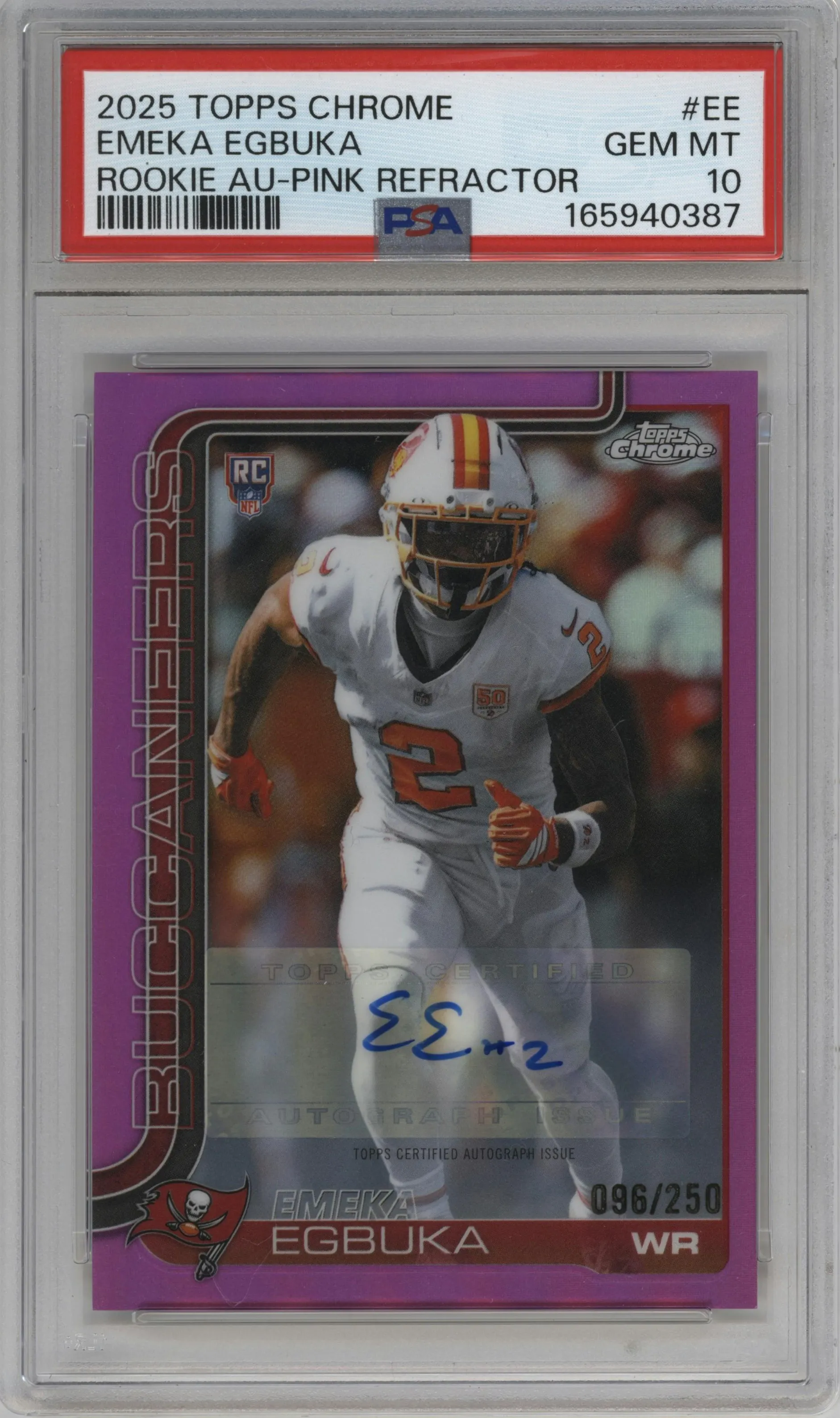 2025 Topps Chrome Chr.Rke.Au. Emeka Egbuka Pink Refractor #RA-EE PSA 10