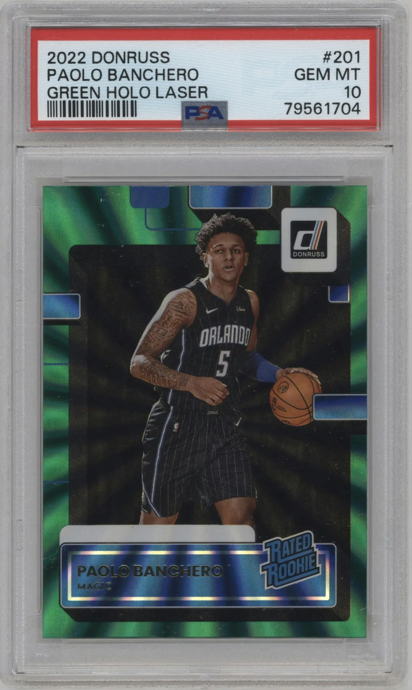 2022 Panini Donruss Rated Rookie Paolo Banchero Green Holo Laser #201 PSA 10