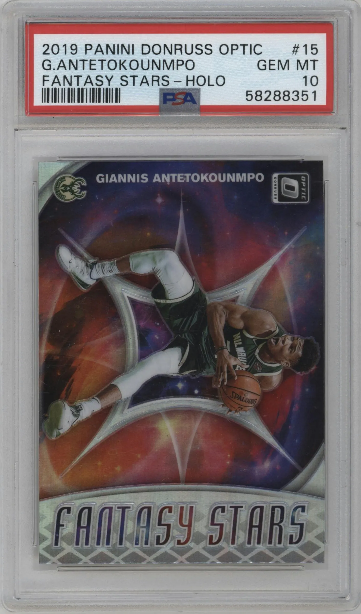 2019 Panini Donruss Optic Fantasy Stars Giannis Antetokounmpo Holo #15 PSA 10