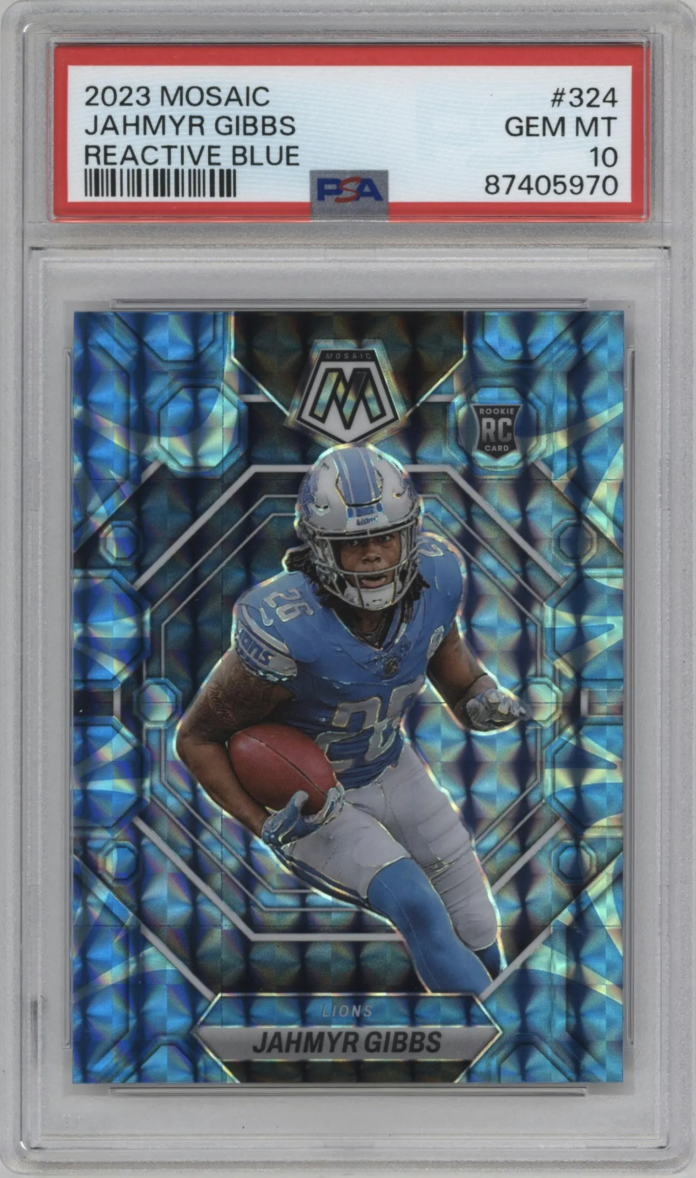 2023 Panini Mosaic Jahmyr Gibbs Reactive Blue #324 PSA 10