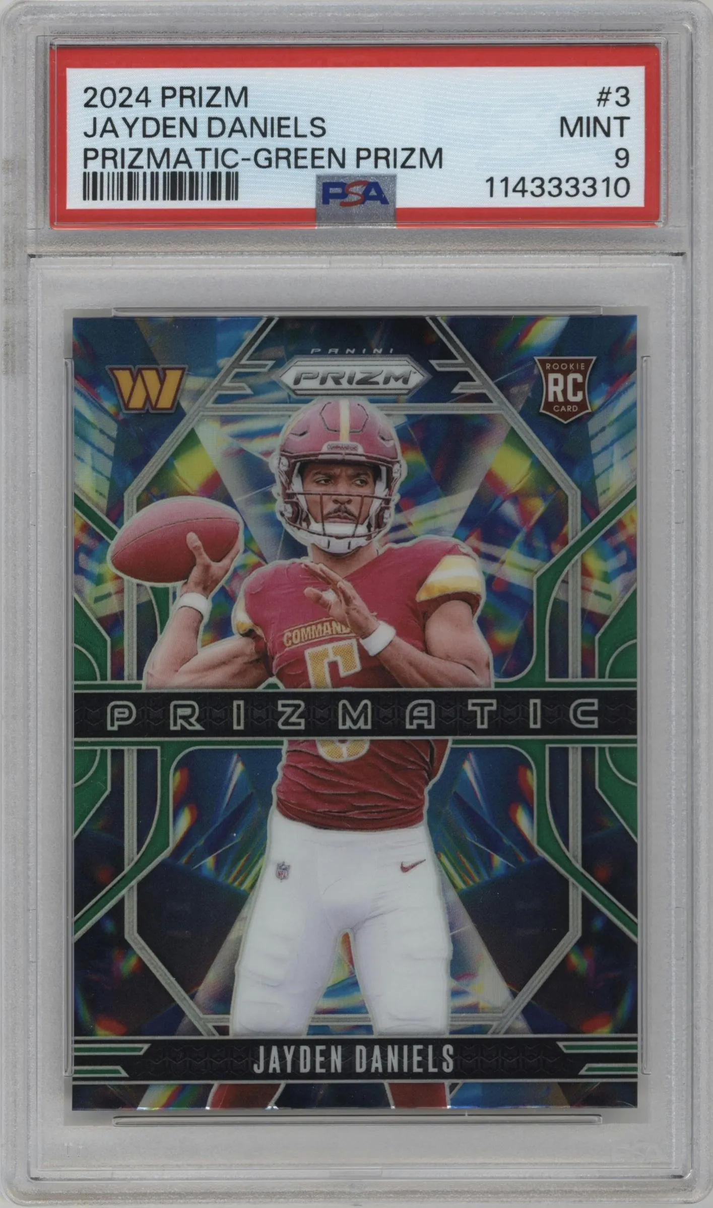 2024 Panini Prizm Prizmatic Jayden Daniels Green Prizm #3 PSA 9